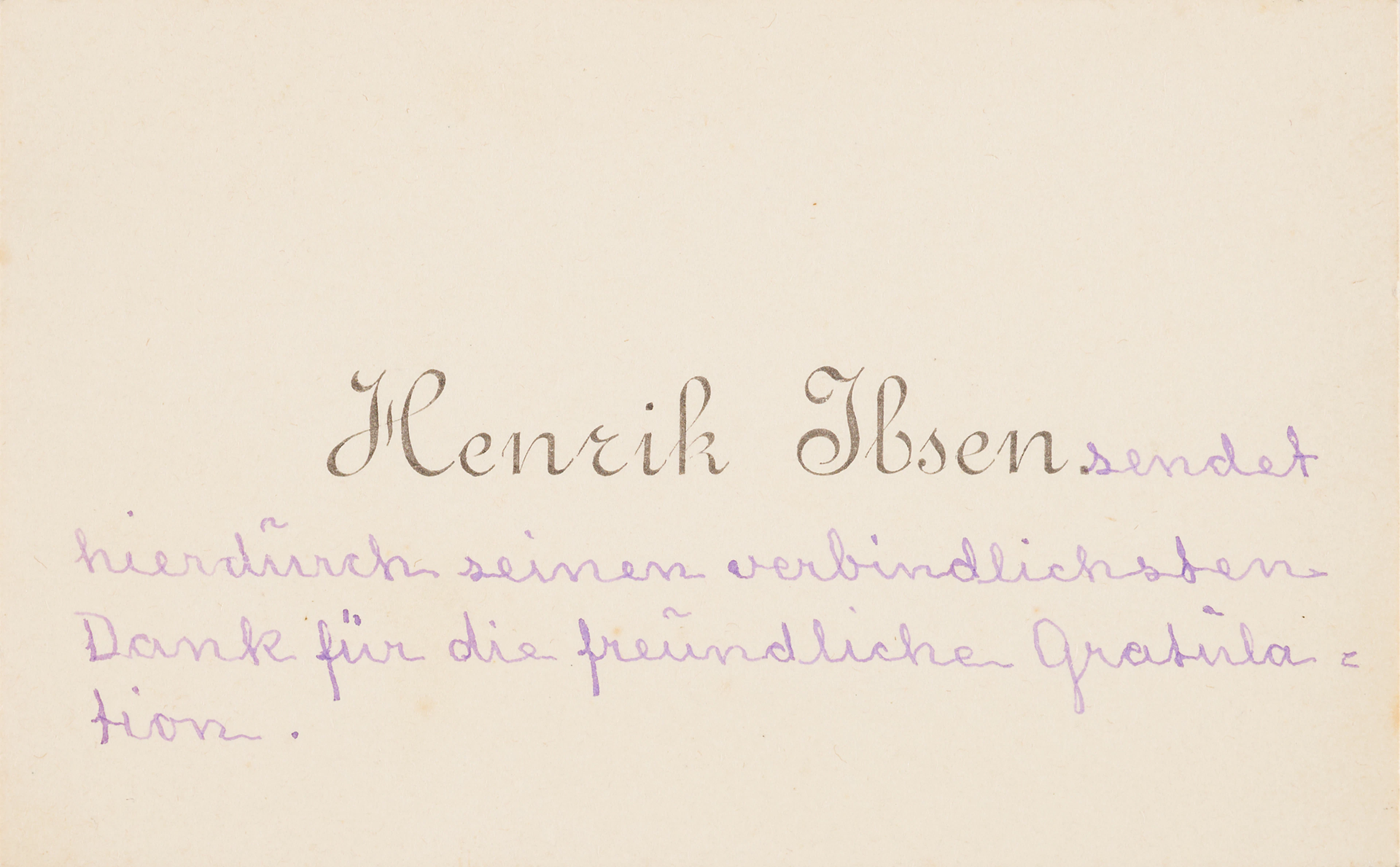 Henrik Ibsen Personal Calling Card with Handwritten Message of Thanks