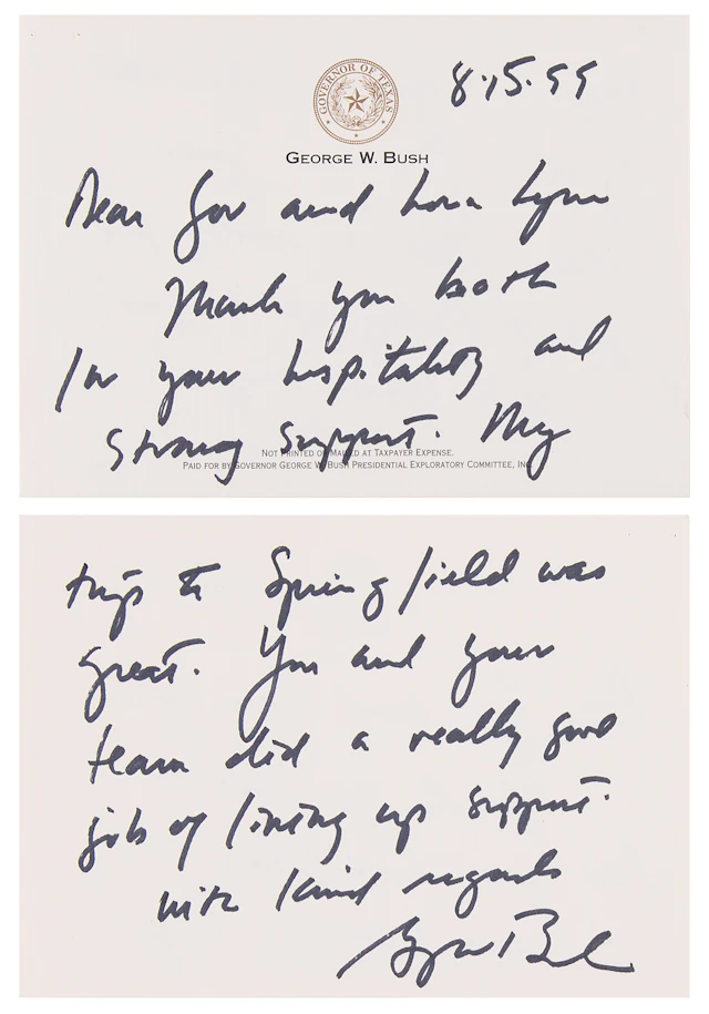 George W. Bush Autograph Letter Signed as Governor to Illinois Governor