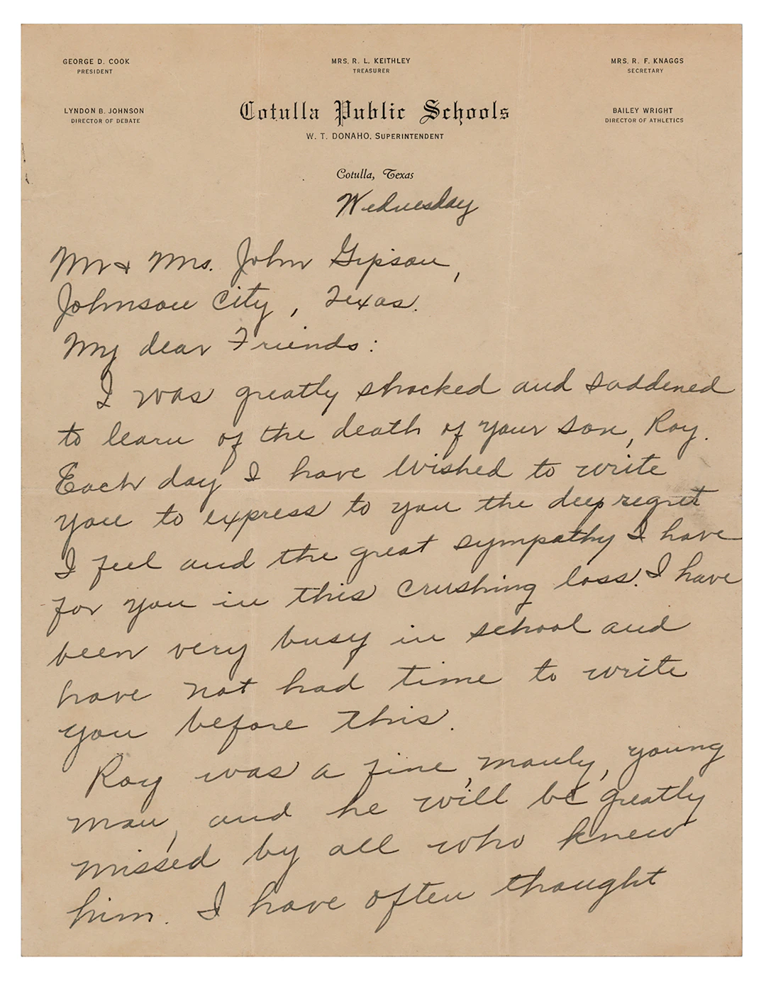 Lyndon B. Johnson Rare Early Autograph Letter Signed as a 20-year-old