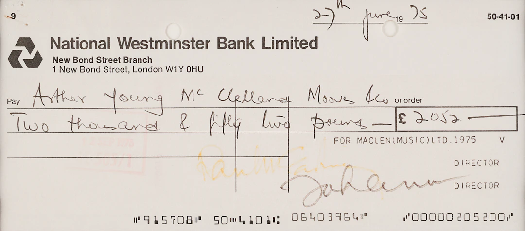 John Lennon and Paul McCartney Signed Post-Breakup 'Maclen Music Ltd.'