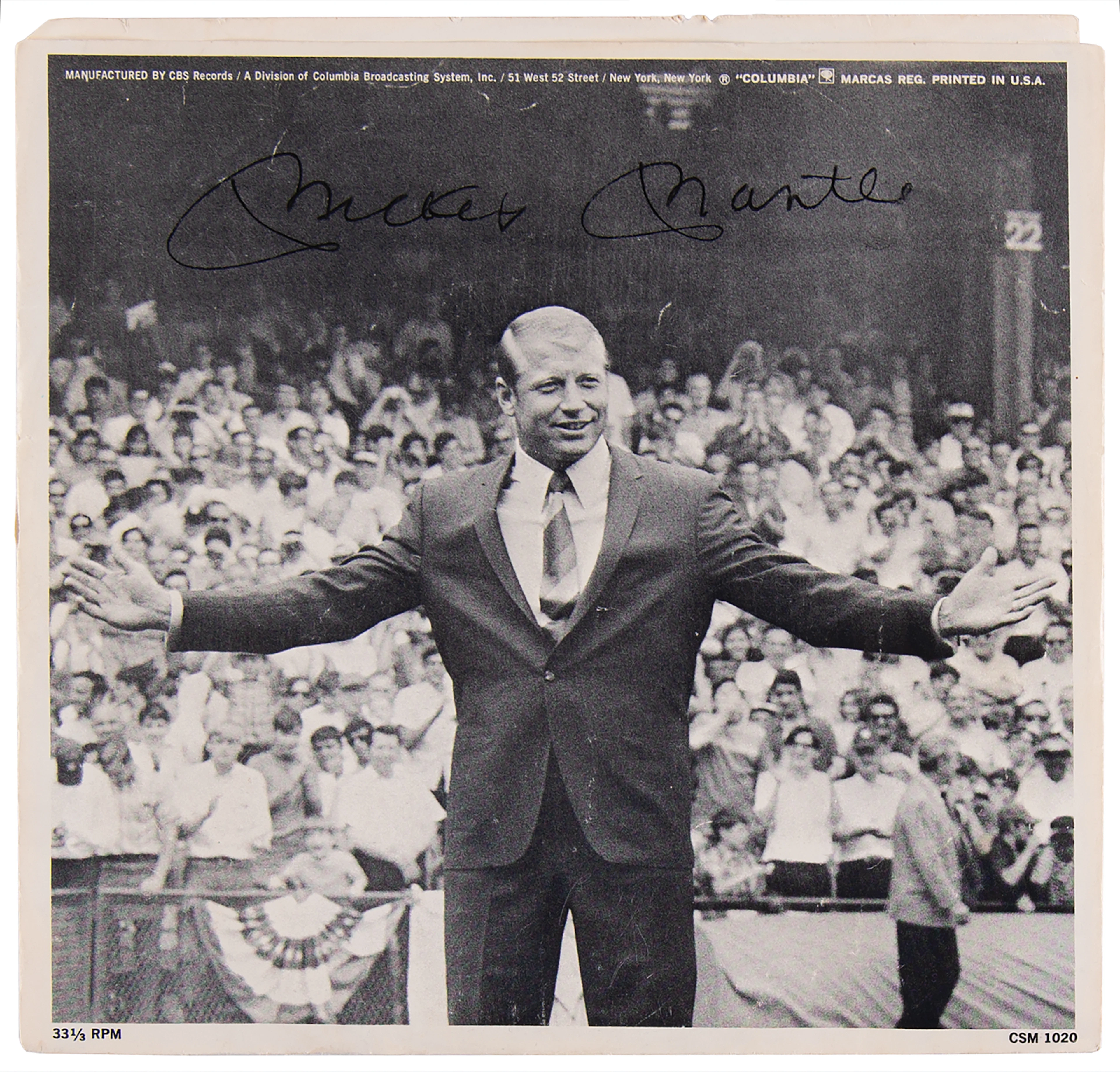 Mickey Mantle Signed Record Picture Sleeve - 'A Day to Remember'