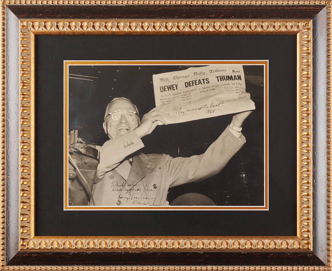Harry S. Truman Oversized Twice-Signed Photograph - 'Dewey Defeats Truman'