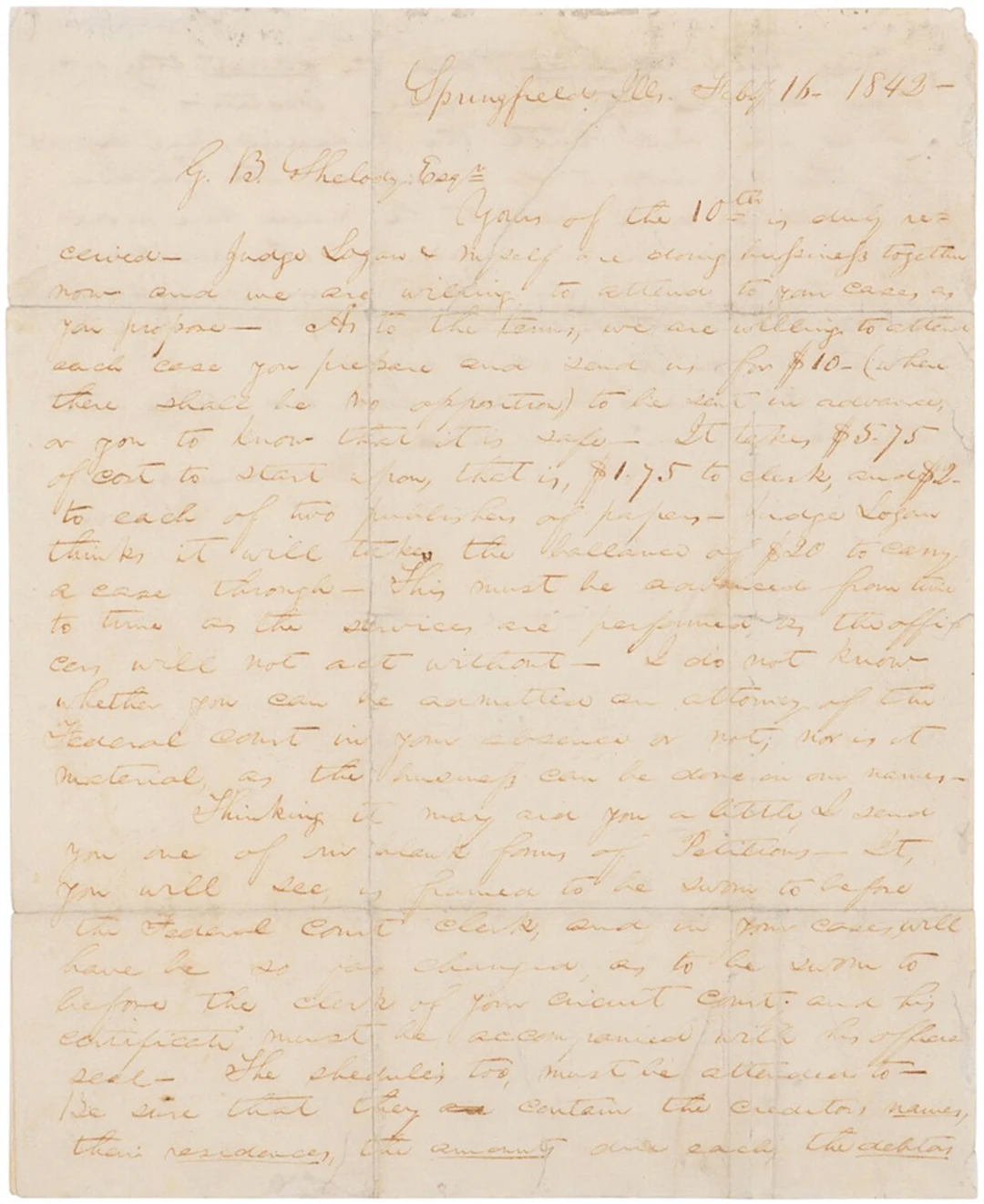 Abraham Lincoln Autograph Letter Signed on Early Federal Bankruptcy