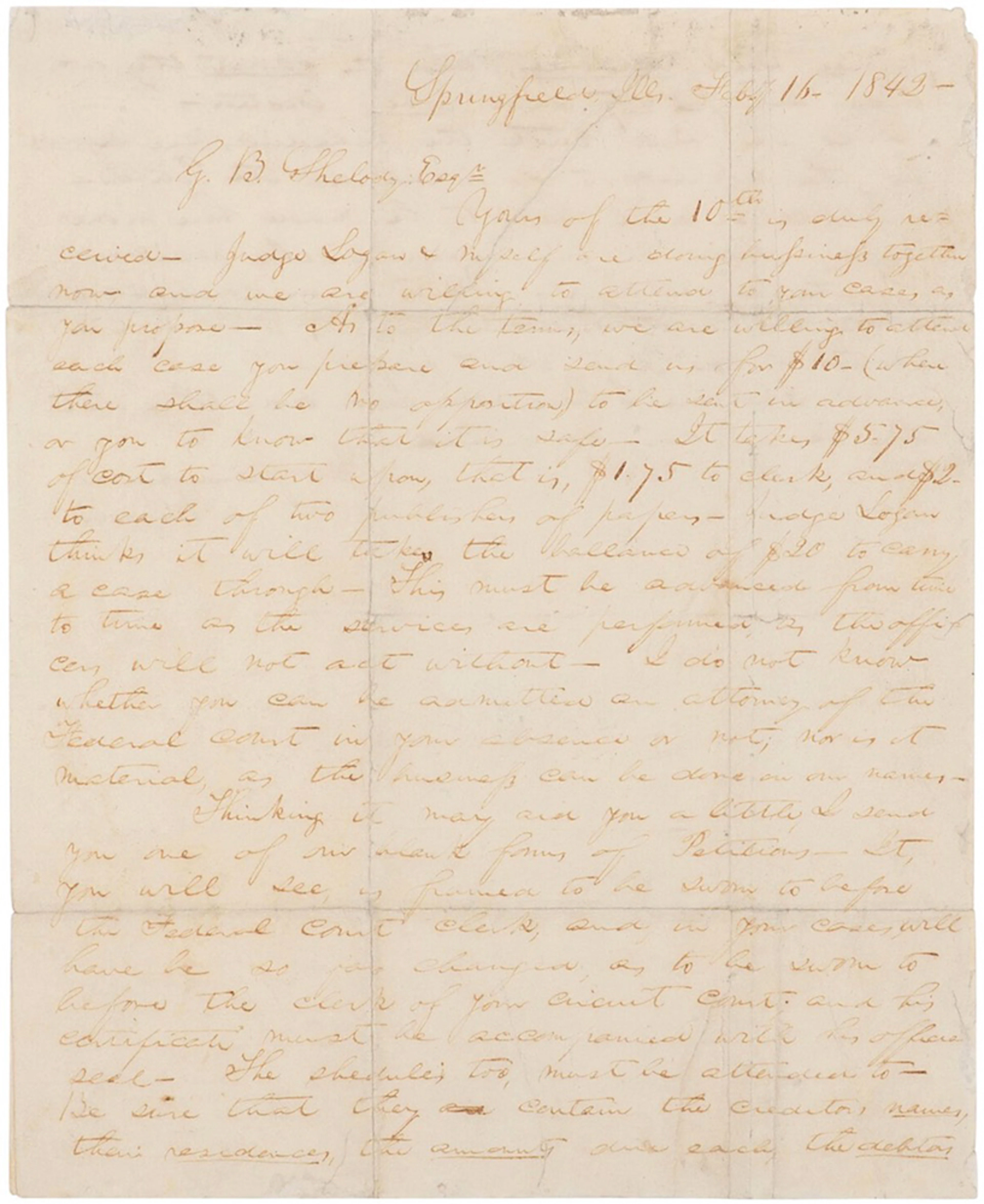 Abraham Lincoln Autograph Letter Signed on Early Federal Bankruptcy