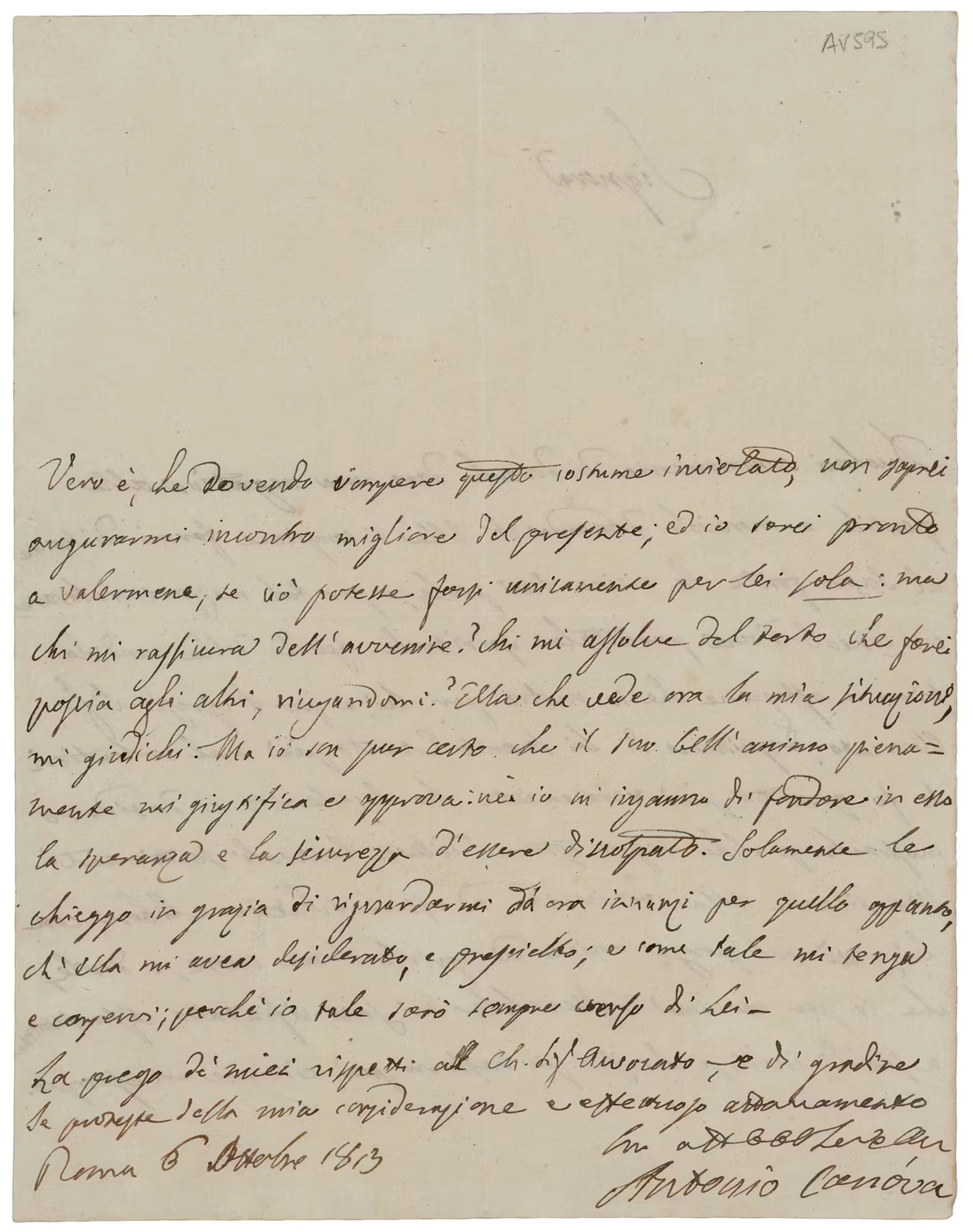 Antonio Canova Autograph Letter Signed