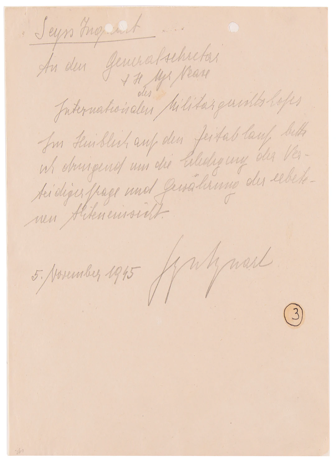 Arthur Seyss-Inquart (2) Autograph Letters Signed at Nuremberg, Urgently