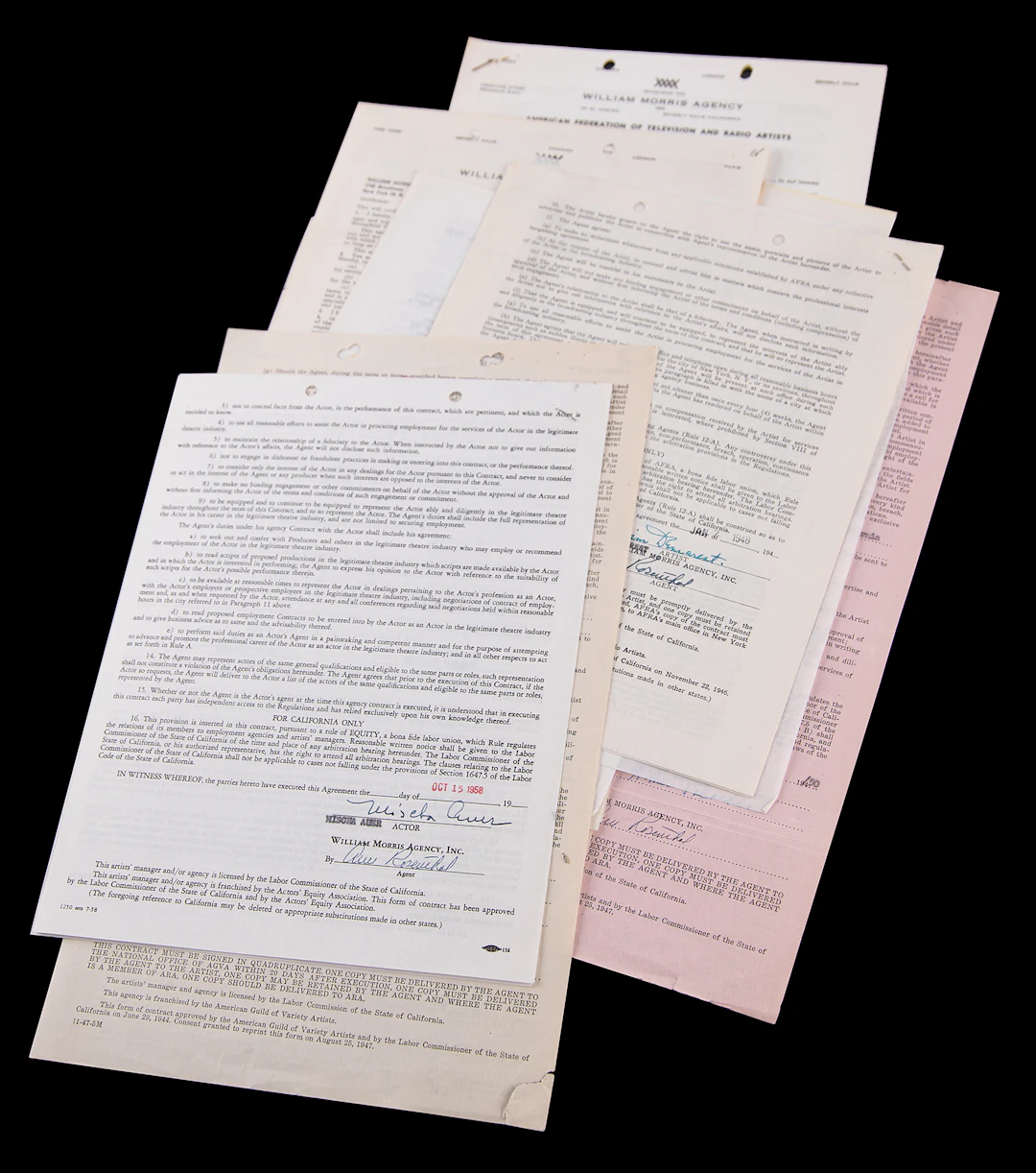 Comedy and Character Players (14) Documents Signed, with Sterling