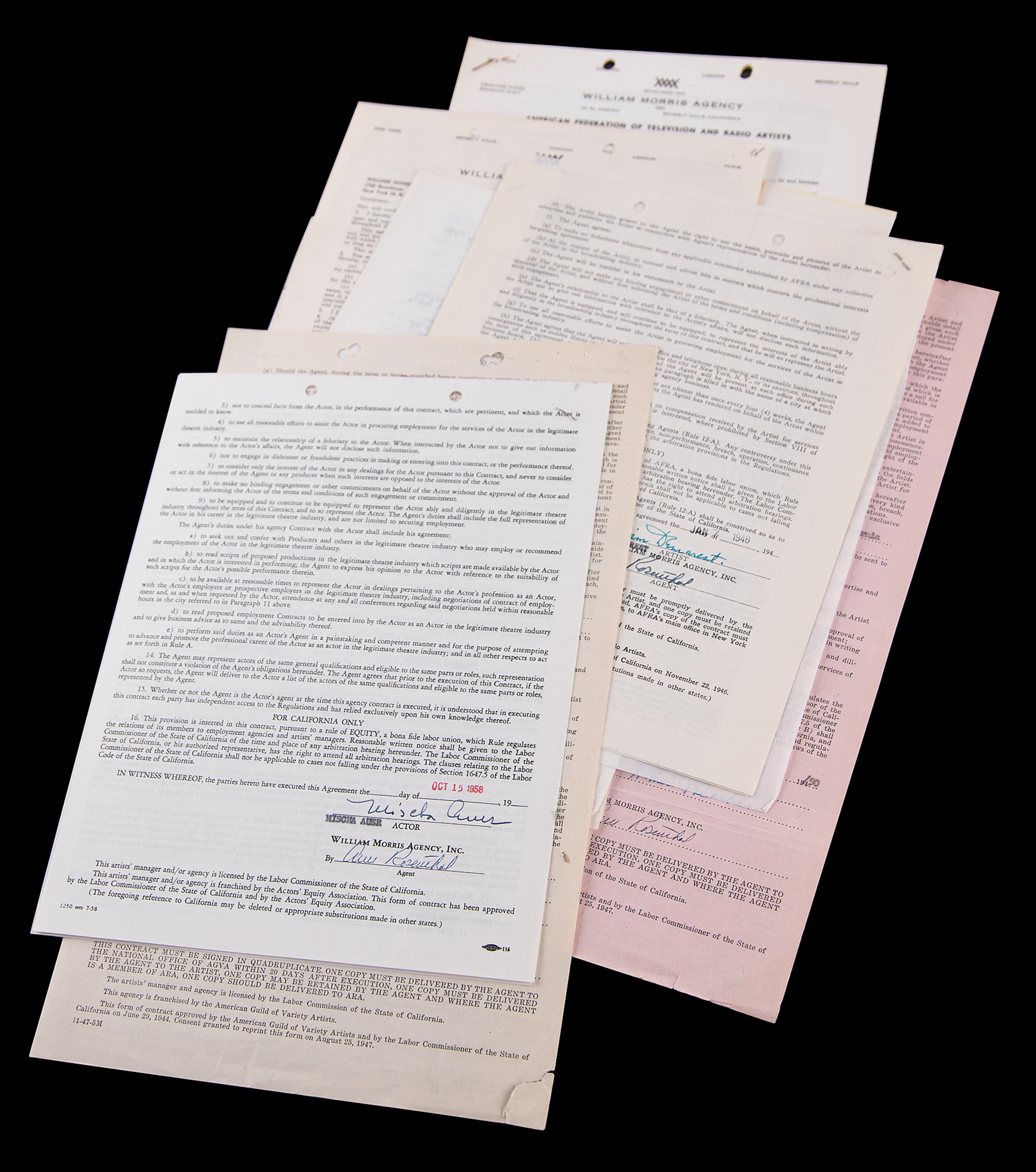 Comedy and Character Players (14) Documents Signed, with Sterling