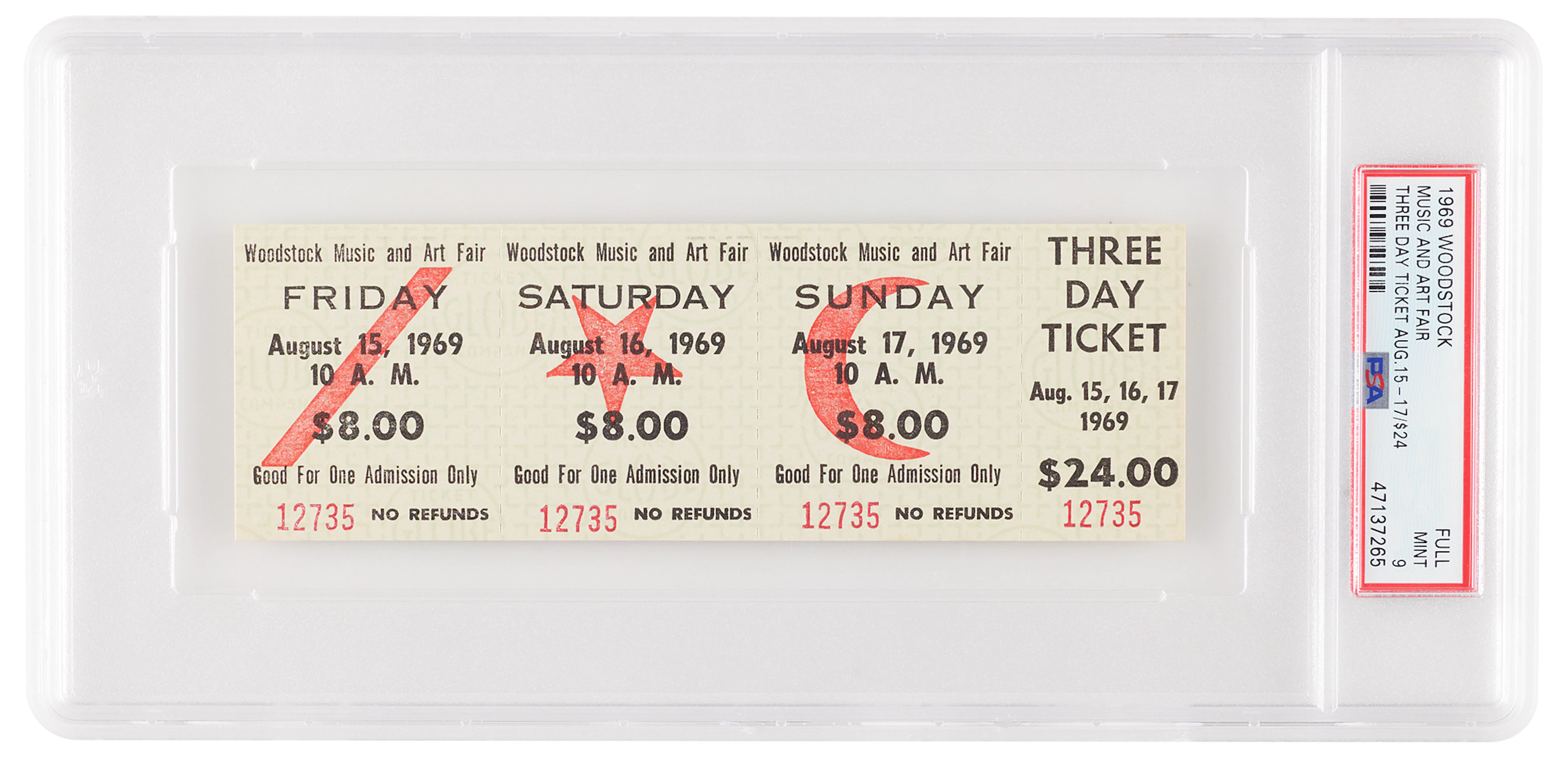 Woodstock Three-Day Admission Ticket – PSA MINT 9