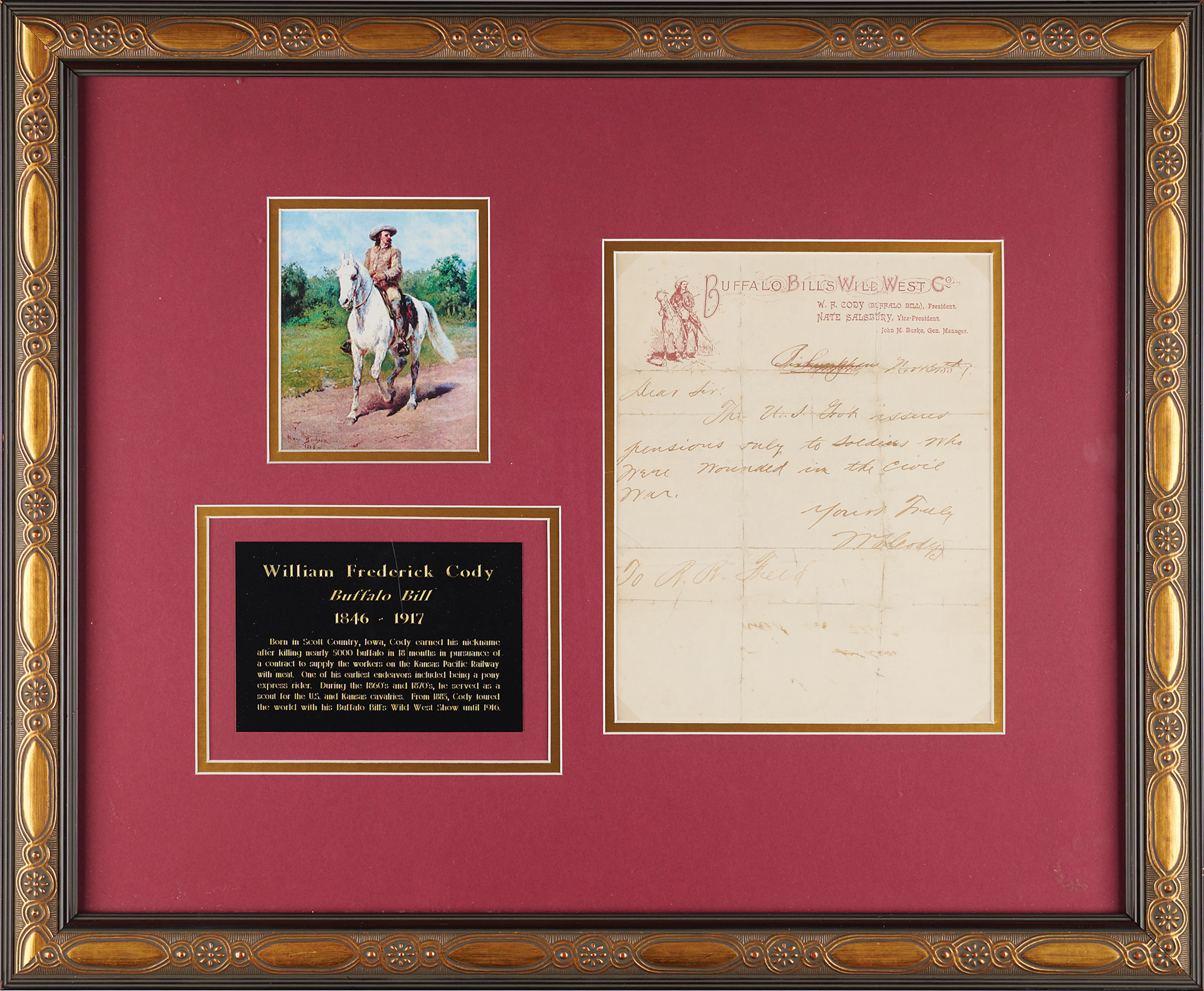 William F. 'Buffalo Bill' Cody Autograph Letter Signed - Dated to