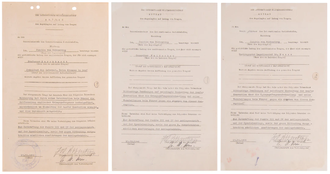 Joachim von Ribbentrop (3) Documents Signed at Nuremberg, Concerning