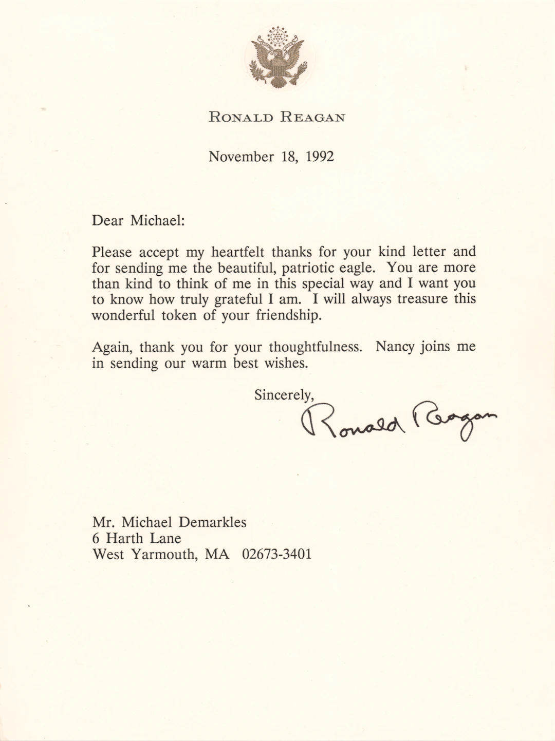 Ronald Reagan Typed Letter Signed