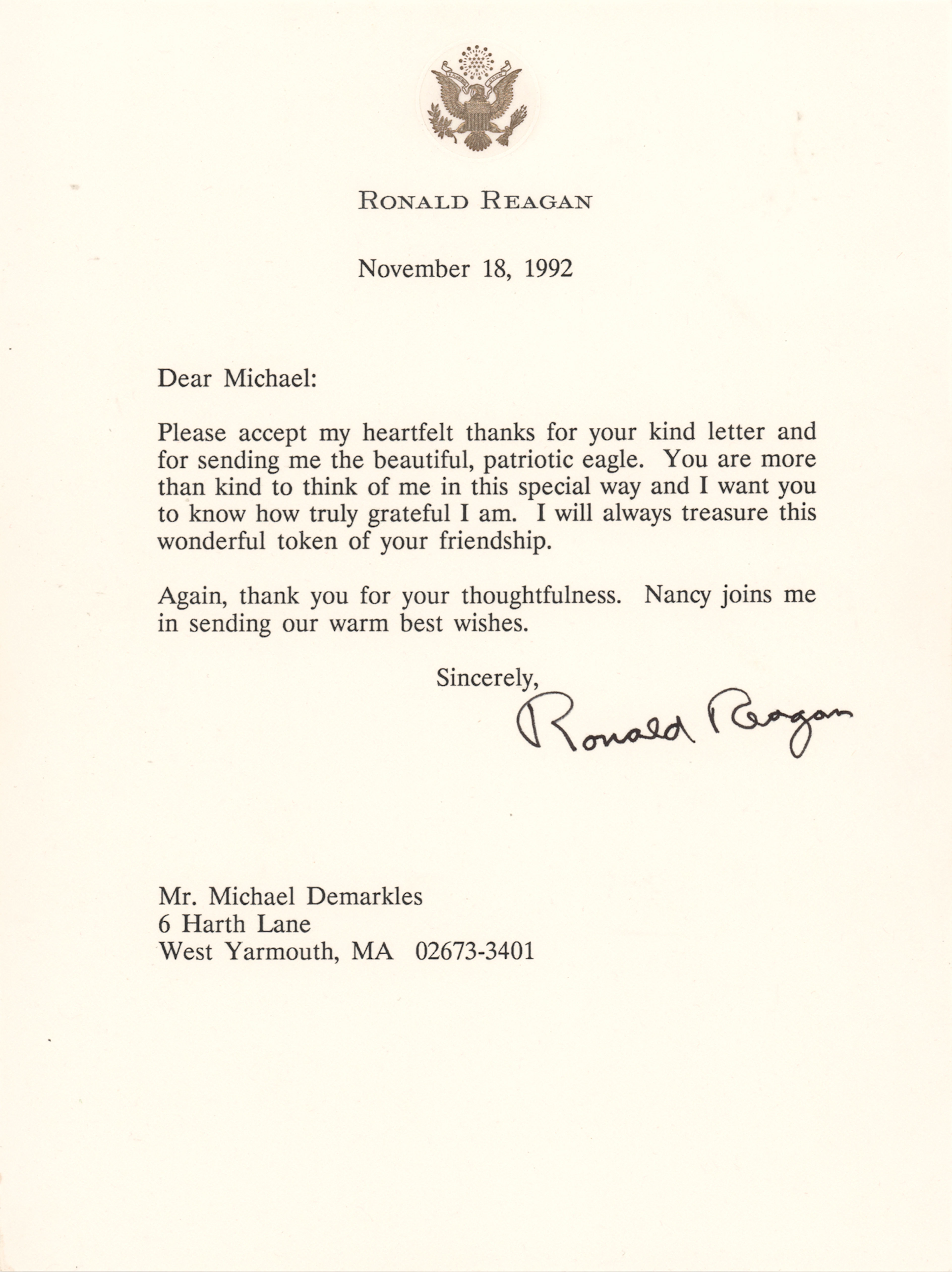 Ronald Reagan Typed Letter Signed
