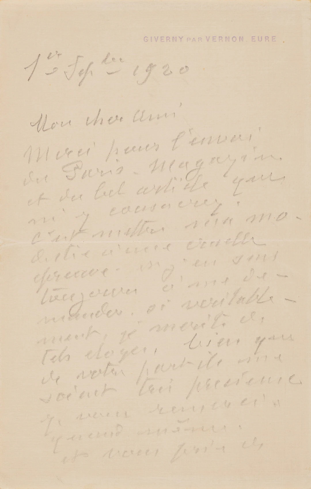 Claude Monet Autograph Letter Signed on a Glowing Article About His