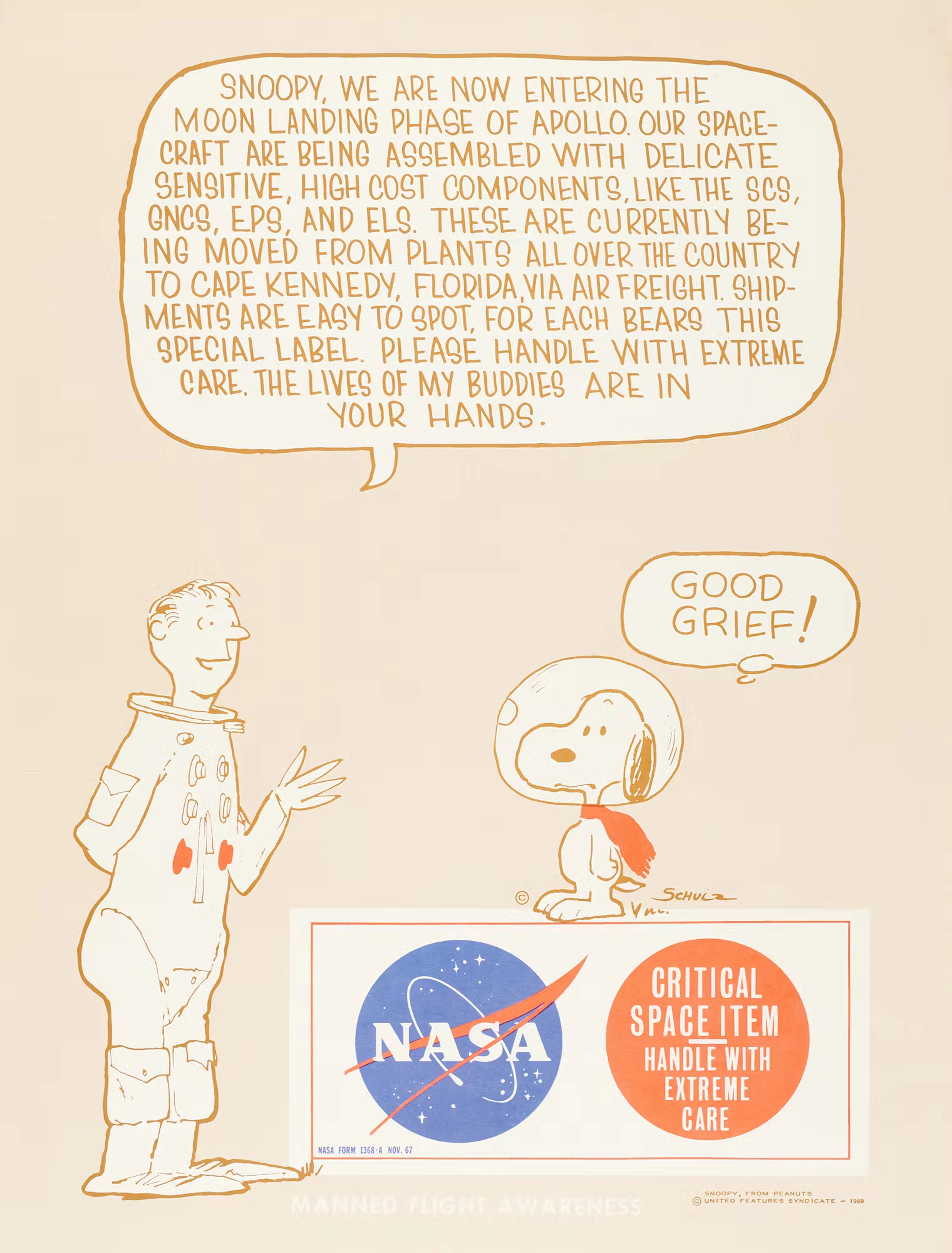 Apollo Manned Flight Awareness 'Critical Space Item' Snoopy Poster: