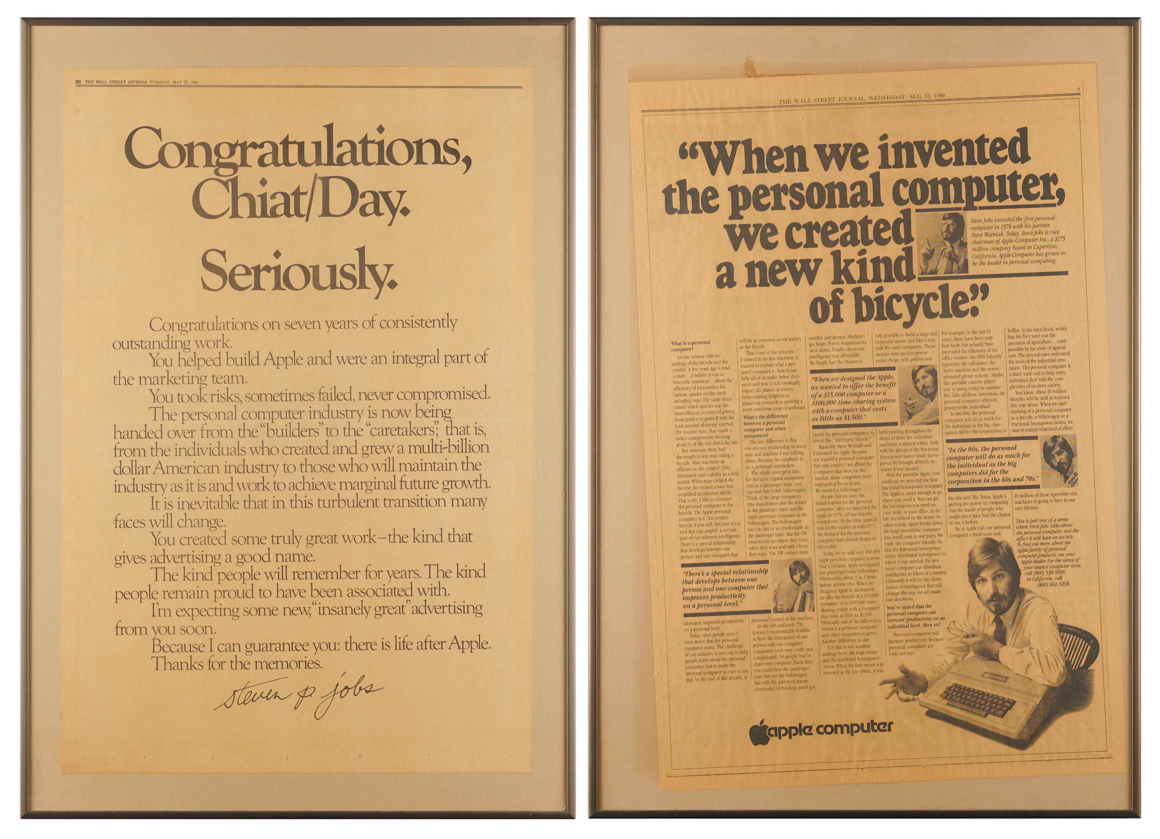 Steve Jobs Wall Street Journal Full-Page Advertisements from the 'Apple