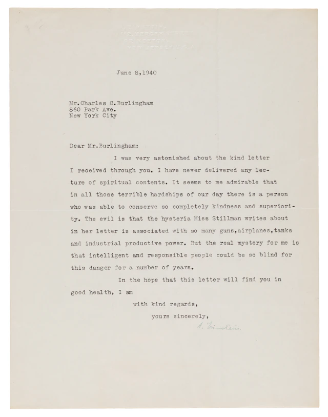 Albert Einstein Typed Letter Signed, Written Days After Dunkirk on