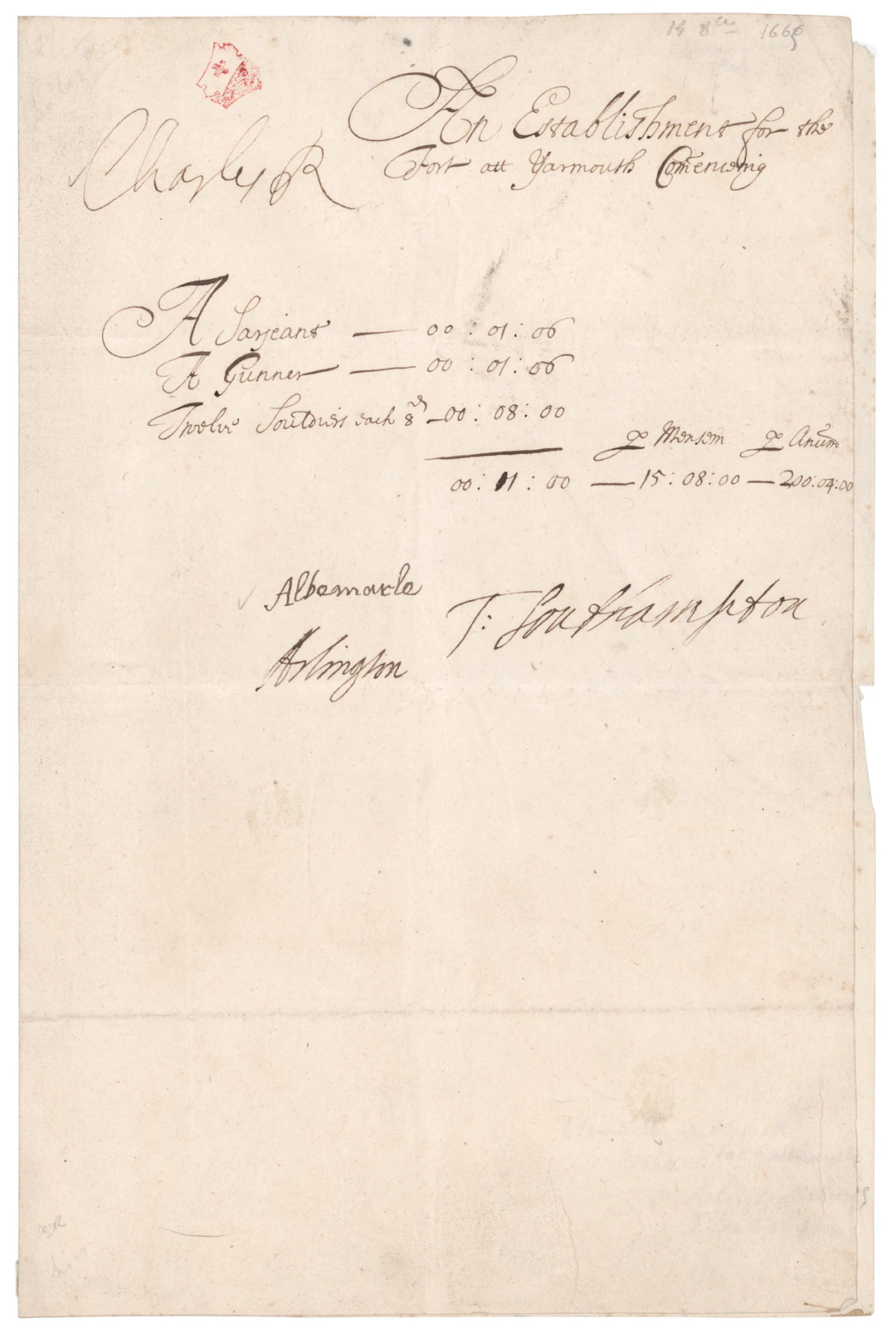 King Charles II Document Signed