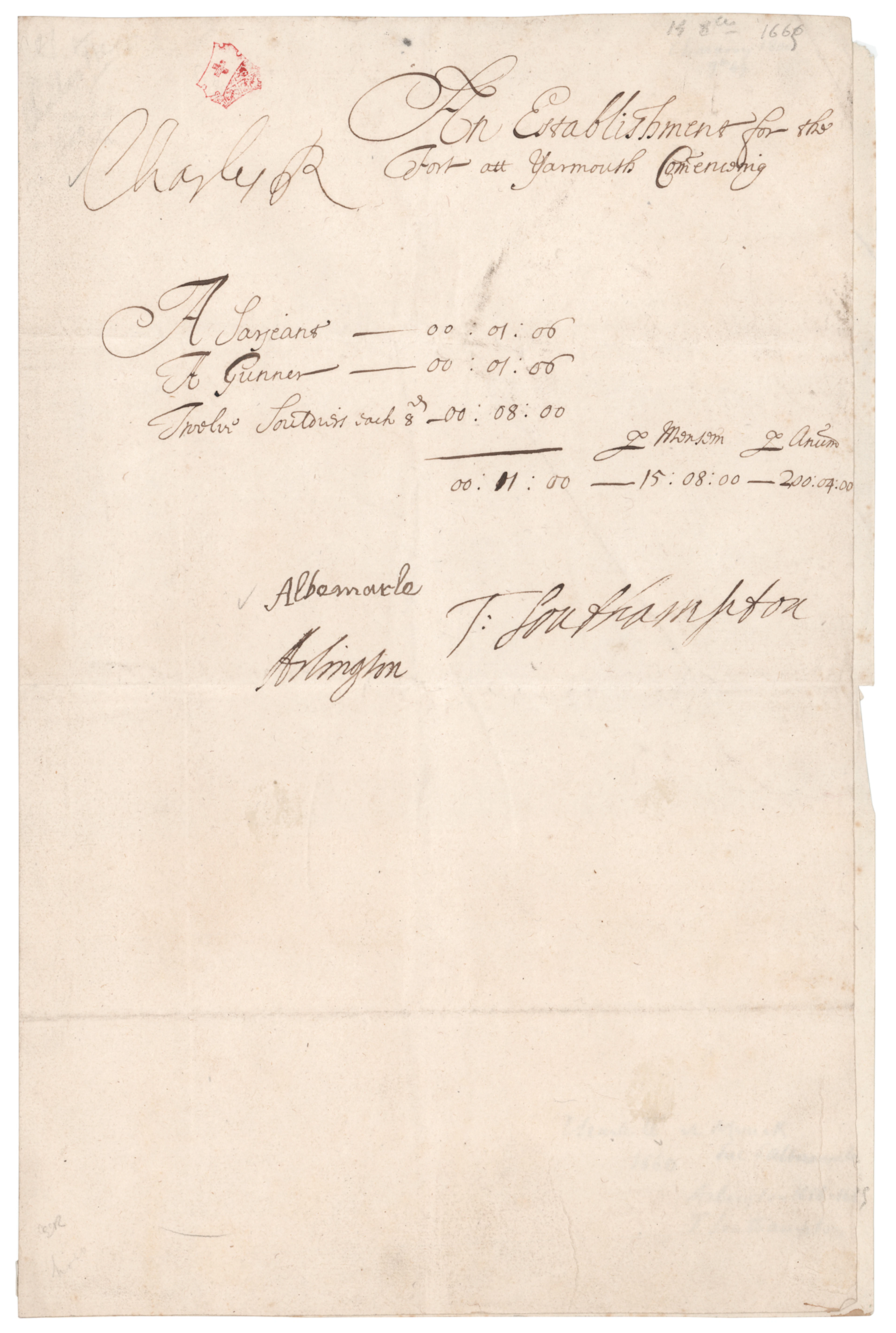 King Charles II Document Signed
