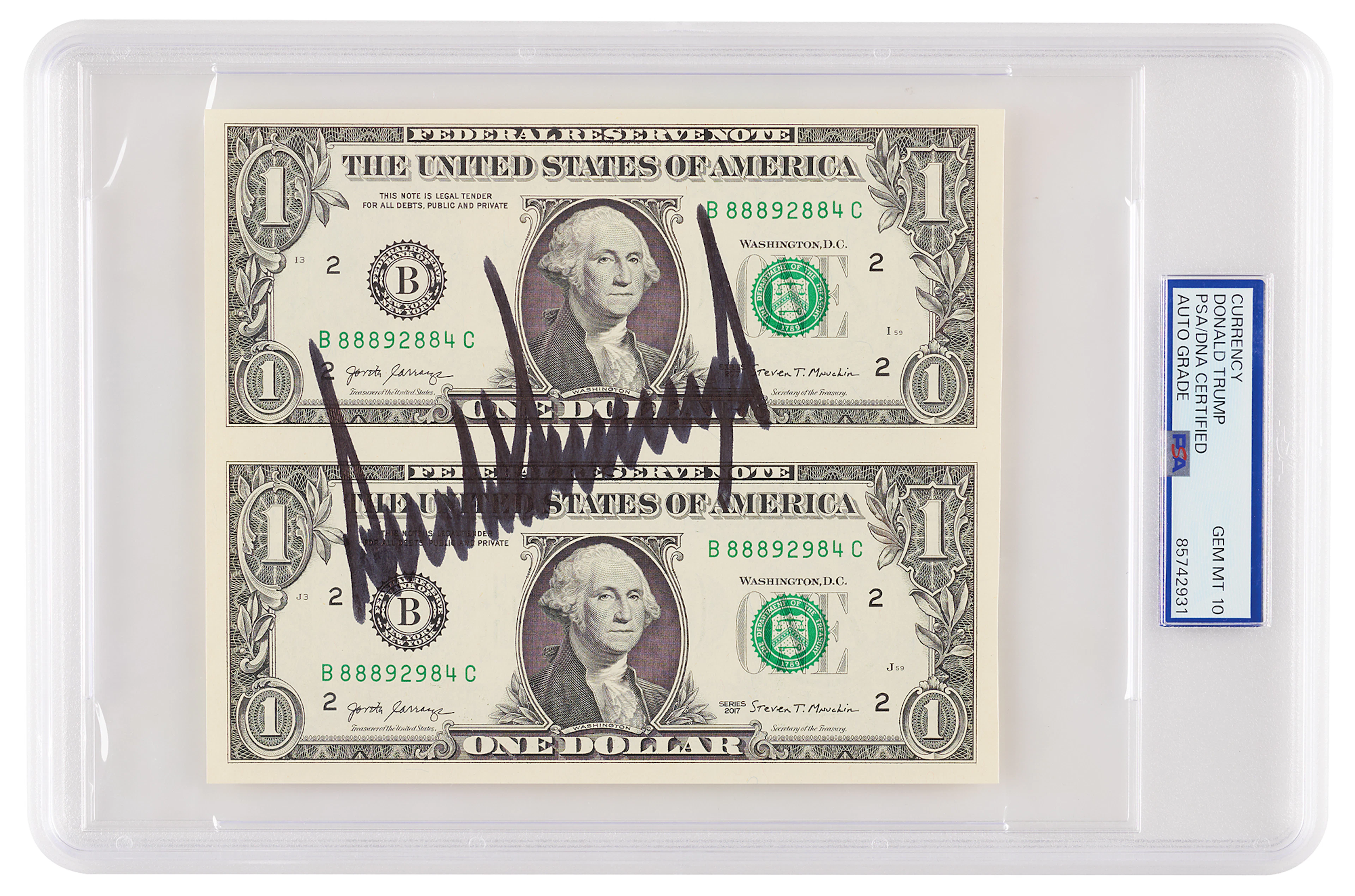 Donald Trump Signed Uncut $1 Dollar Bills - PSA GEM MINT 10
