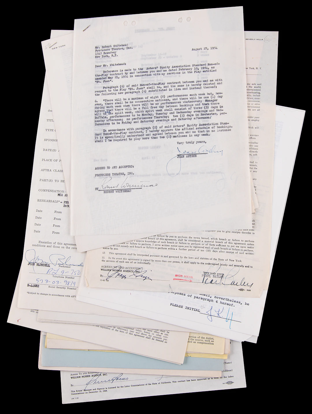 Funny Ladies (19) Documents Signed, with Jean Arthur, Fanny Brice