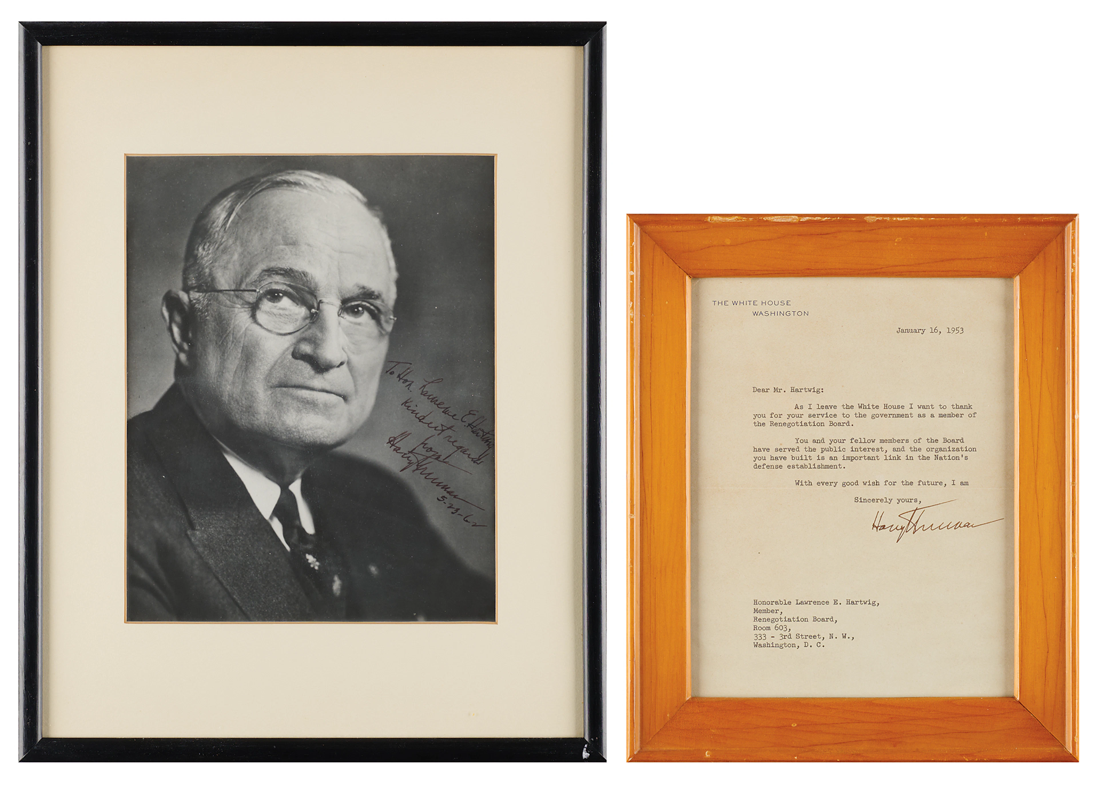 Harry S. Truman Typed Letter Signed as President and Signed Photograph