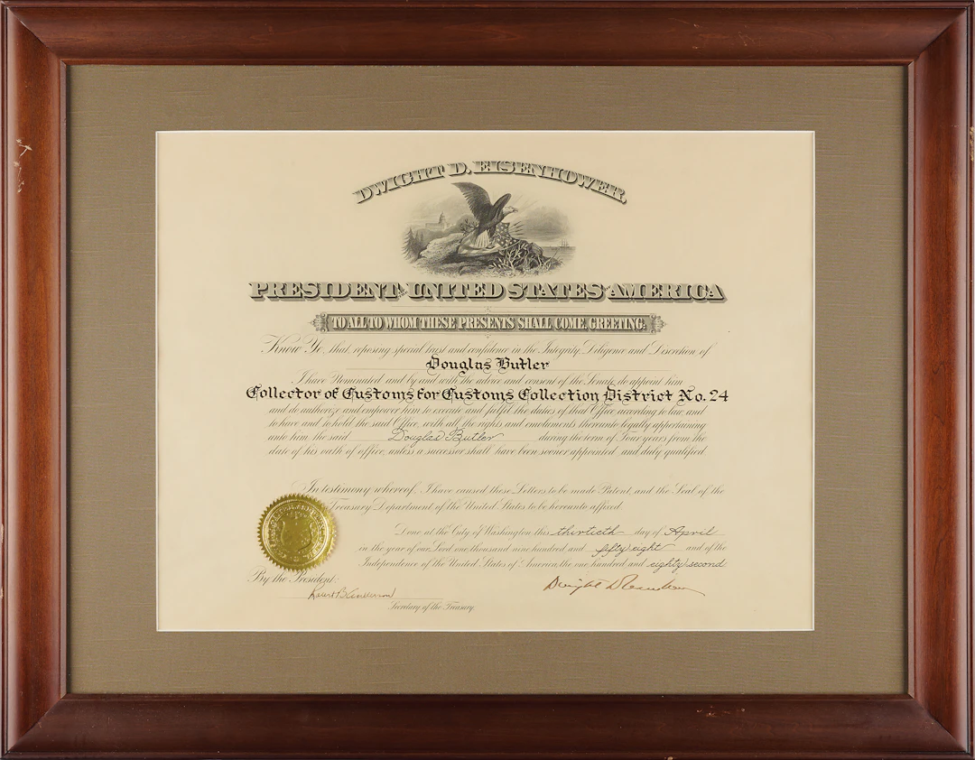 Dwight D. Eisenhower Document Signed as President, Appointing a Customs