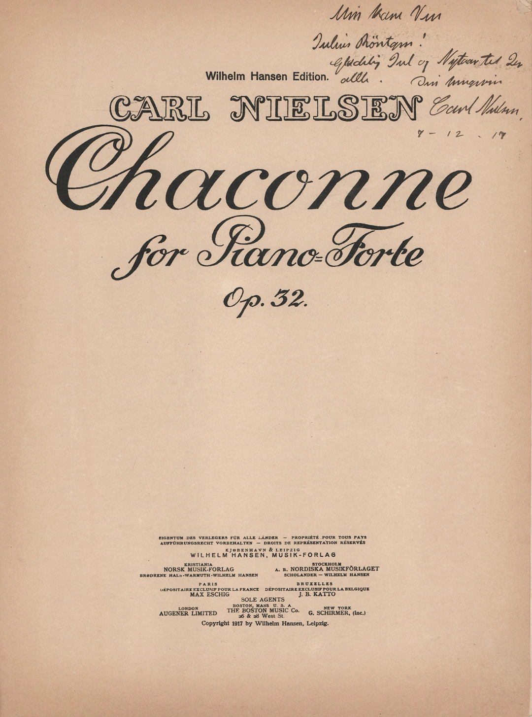 Carl Nielsen Signed 1917 ‘Chaconne’ Sheet Music Booklet (First Edition)