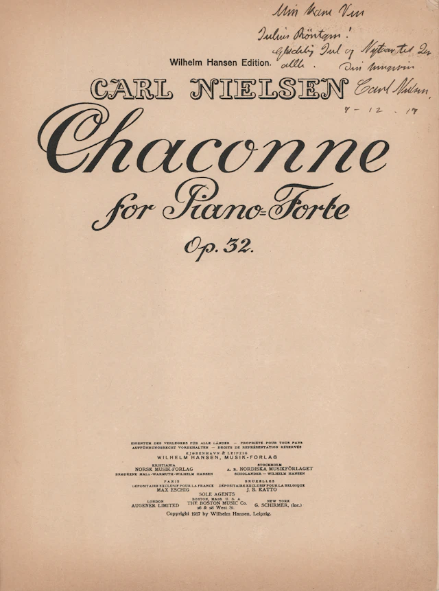 Carl Nielsen Signed 1917 ‘Chaconne’ Sheet Music Booklet (First Edition)