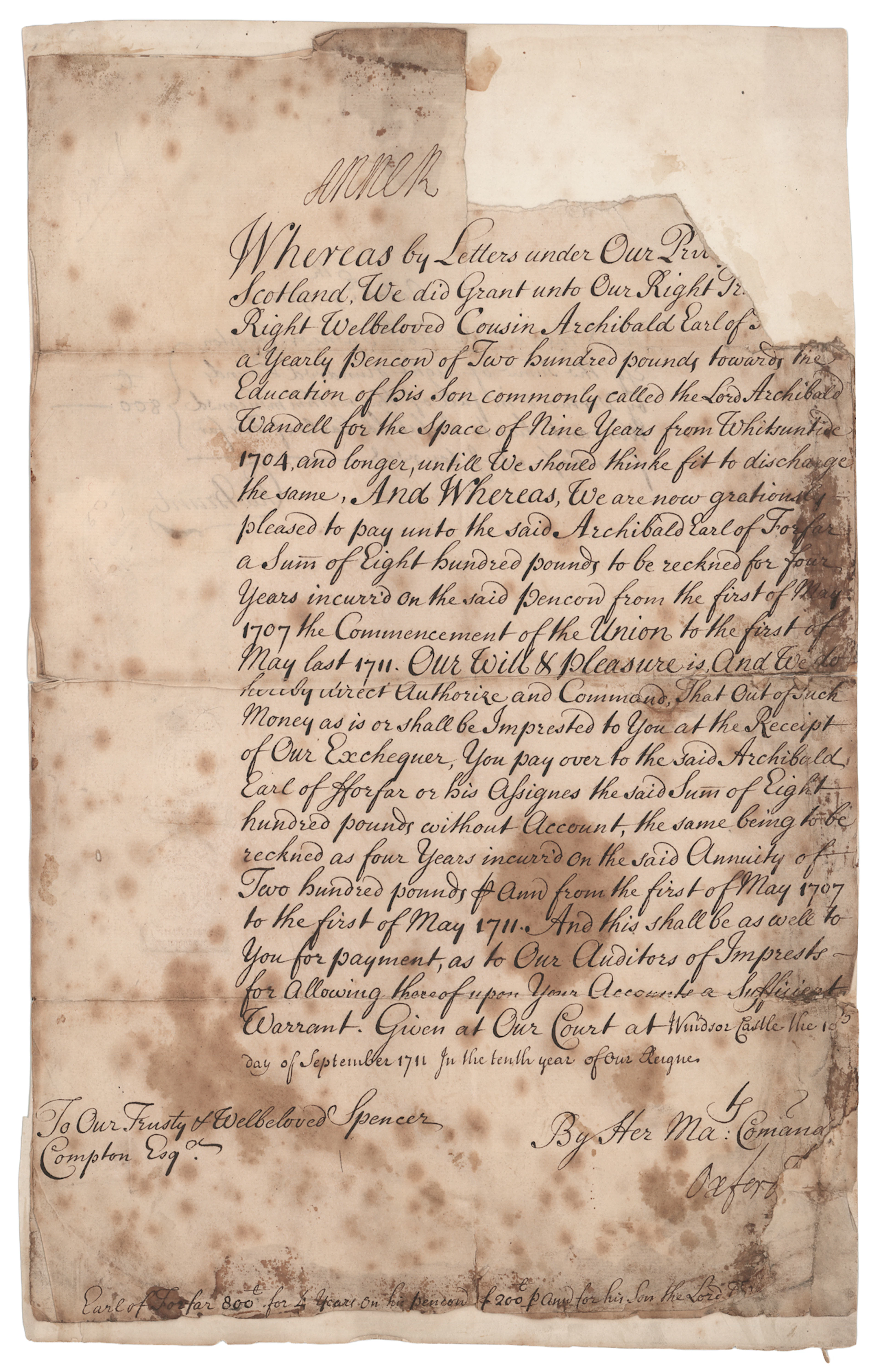 Queen Anne Document Signed