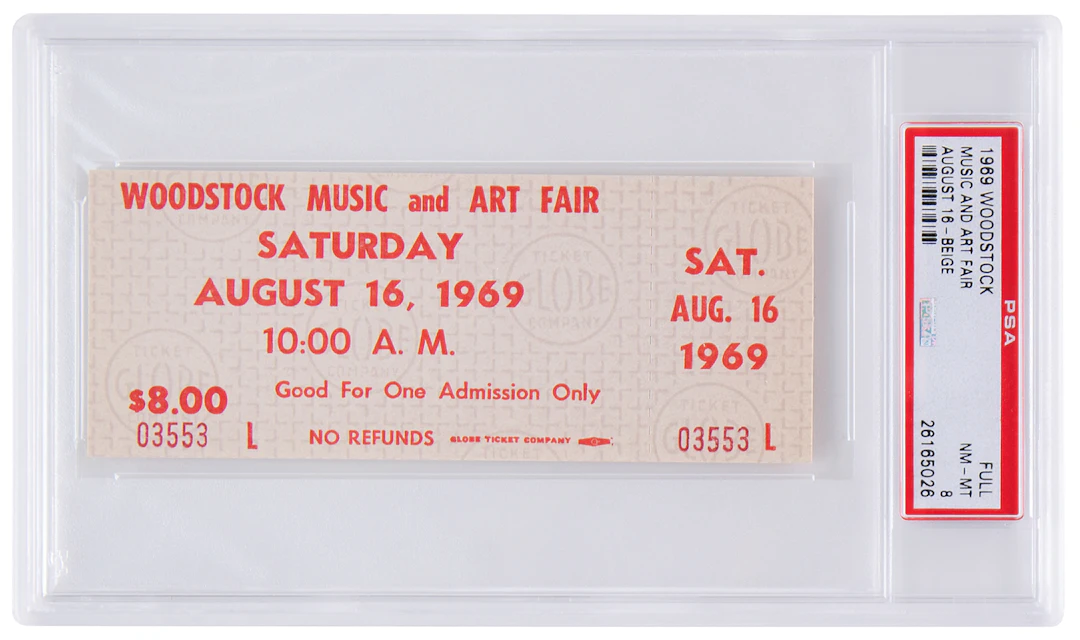 Woodstock Single-Day Admission Ticket (August 16, 1969) - PSA NM-MT 8