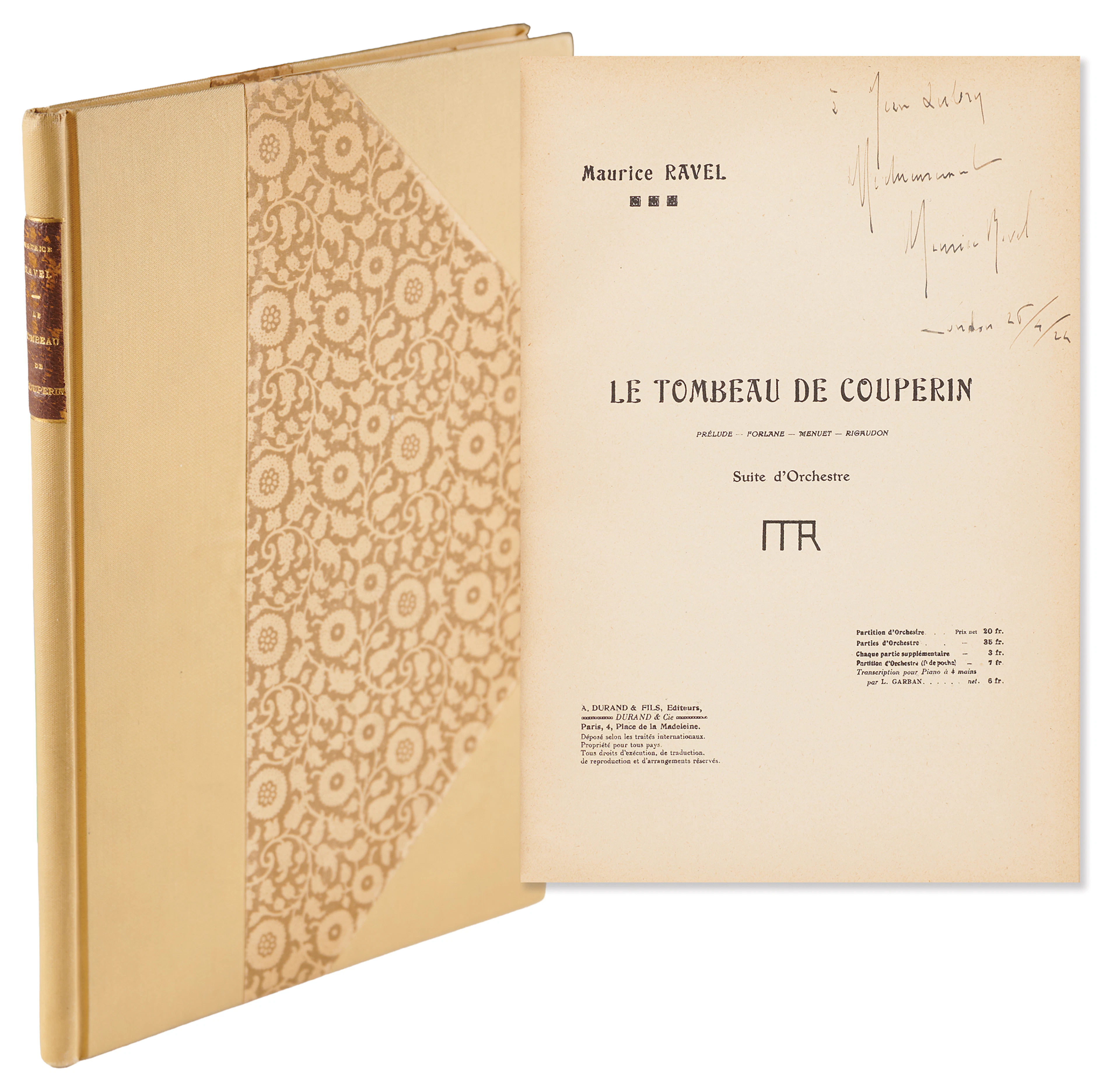 Maurice Ravel Signed ‘Le Tombeau de Couperin’ Orchestral Score (1919