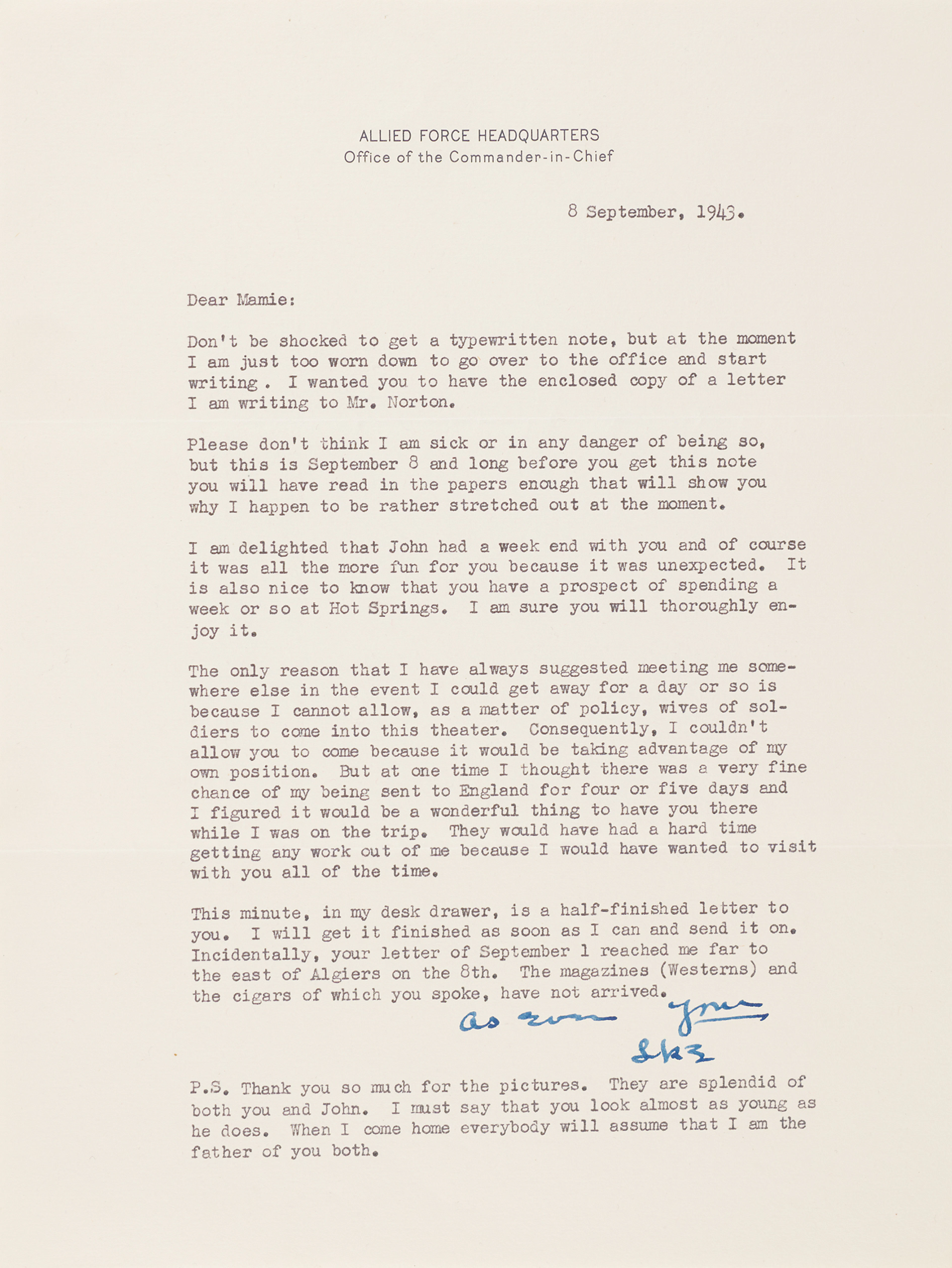 Dwight D. Eisenhower World War II-Dated Typed Letter Signed to Mamie