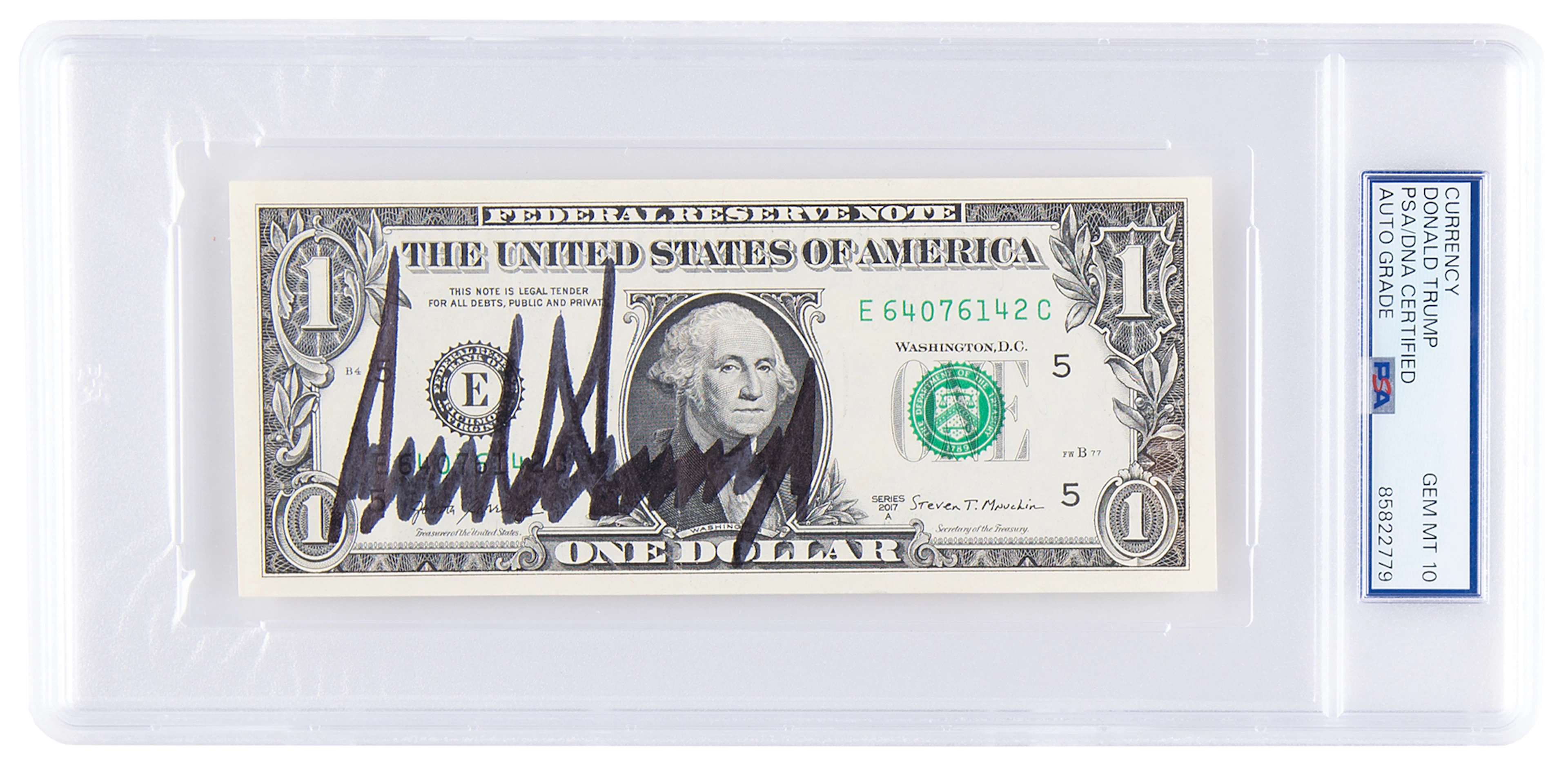 Donald Trump Signed $1 Dollar Bill - PSA GEM MINT 10