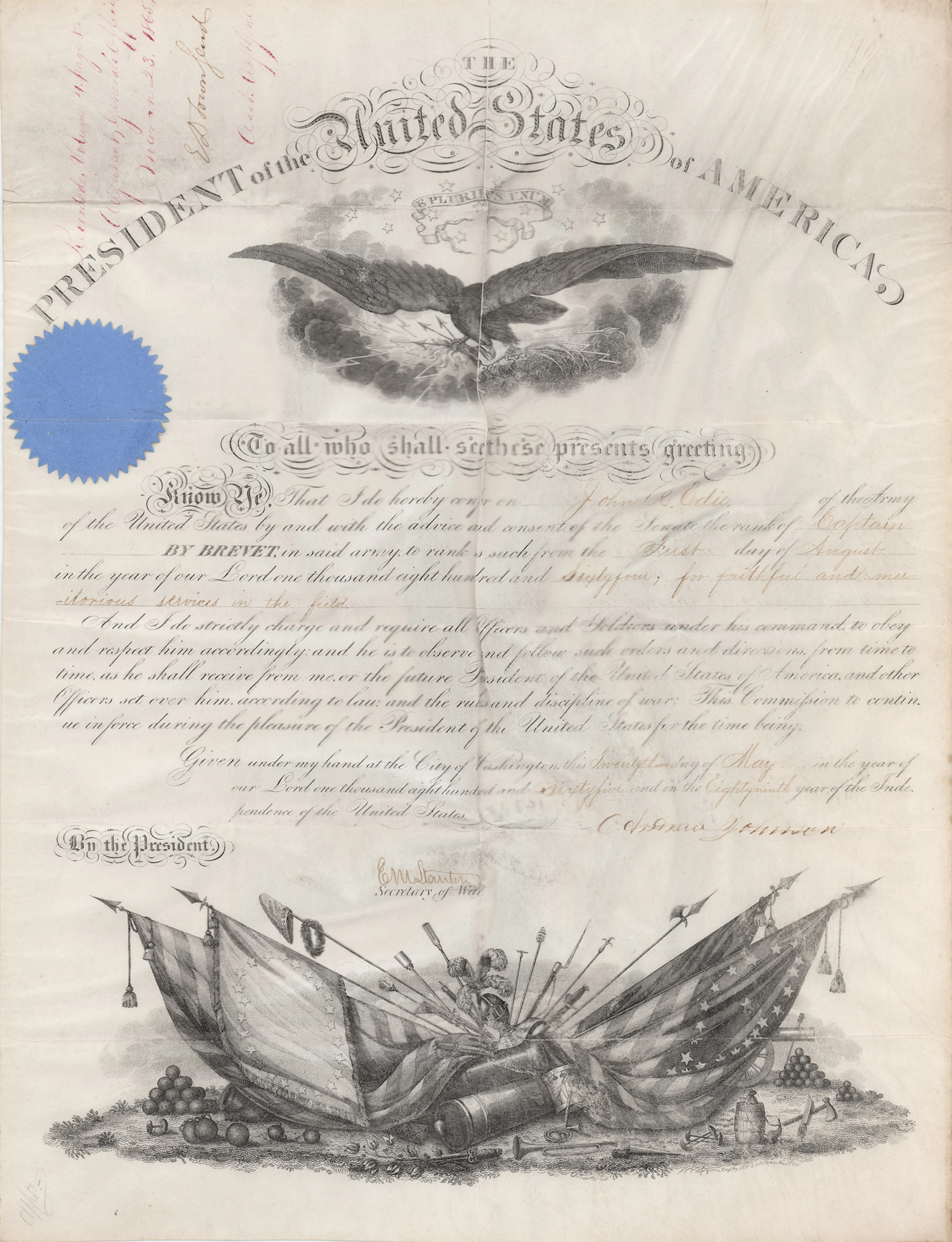Andrew Johnson Civil War-Dated Document Signed as President, Appointing