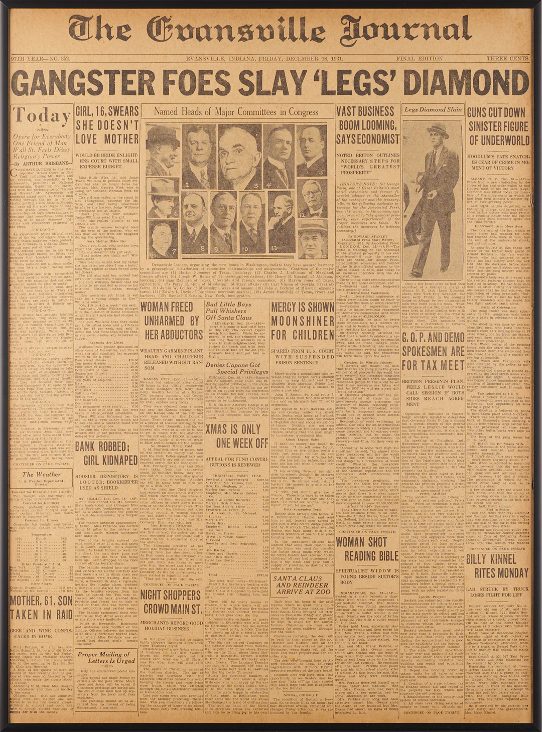 Jack 'Legs' Diamond: Front Page of the Evansville Journal, December