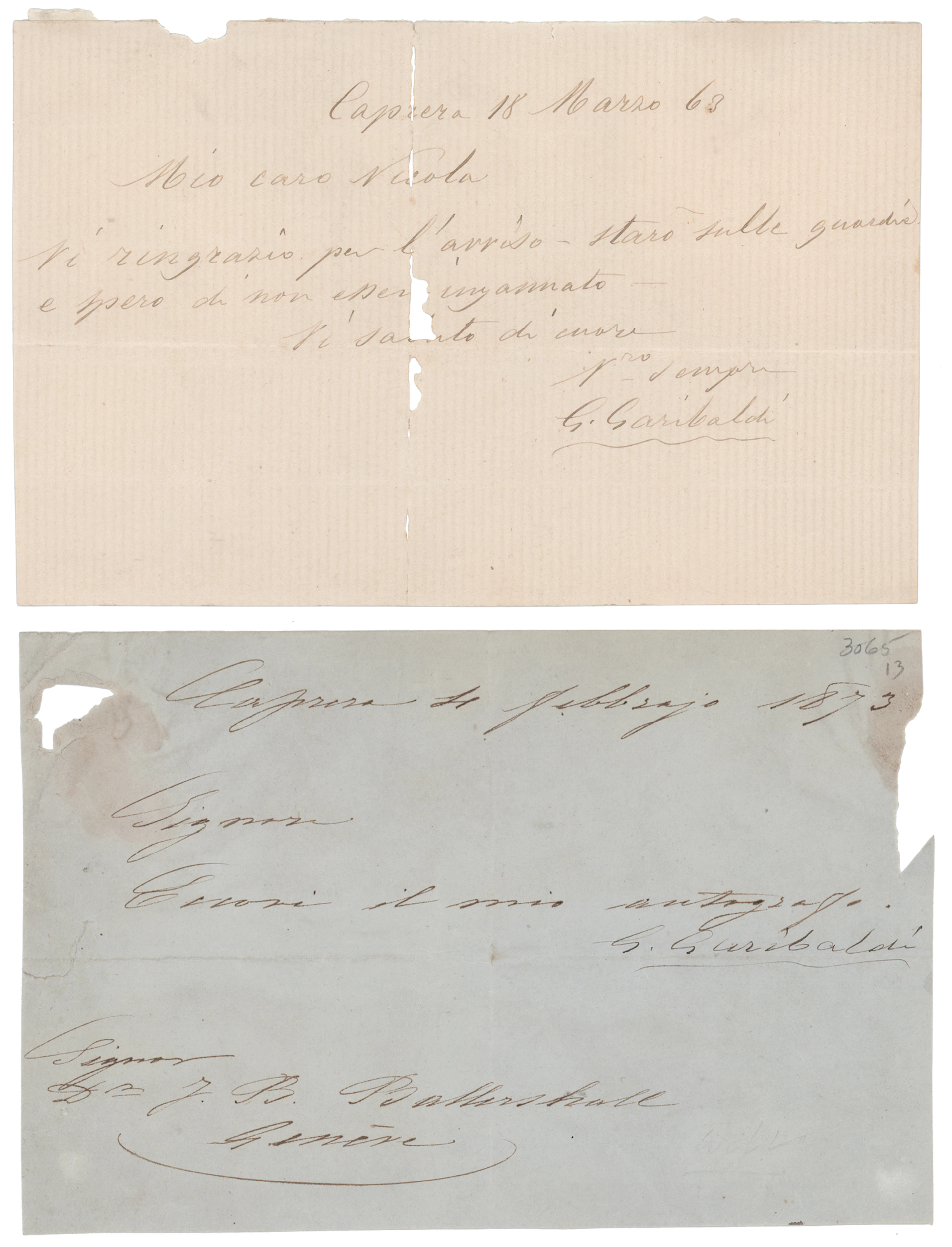 Giuseppe Garibaldi (2) Letters Signed