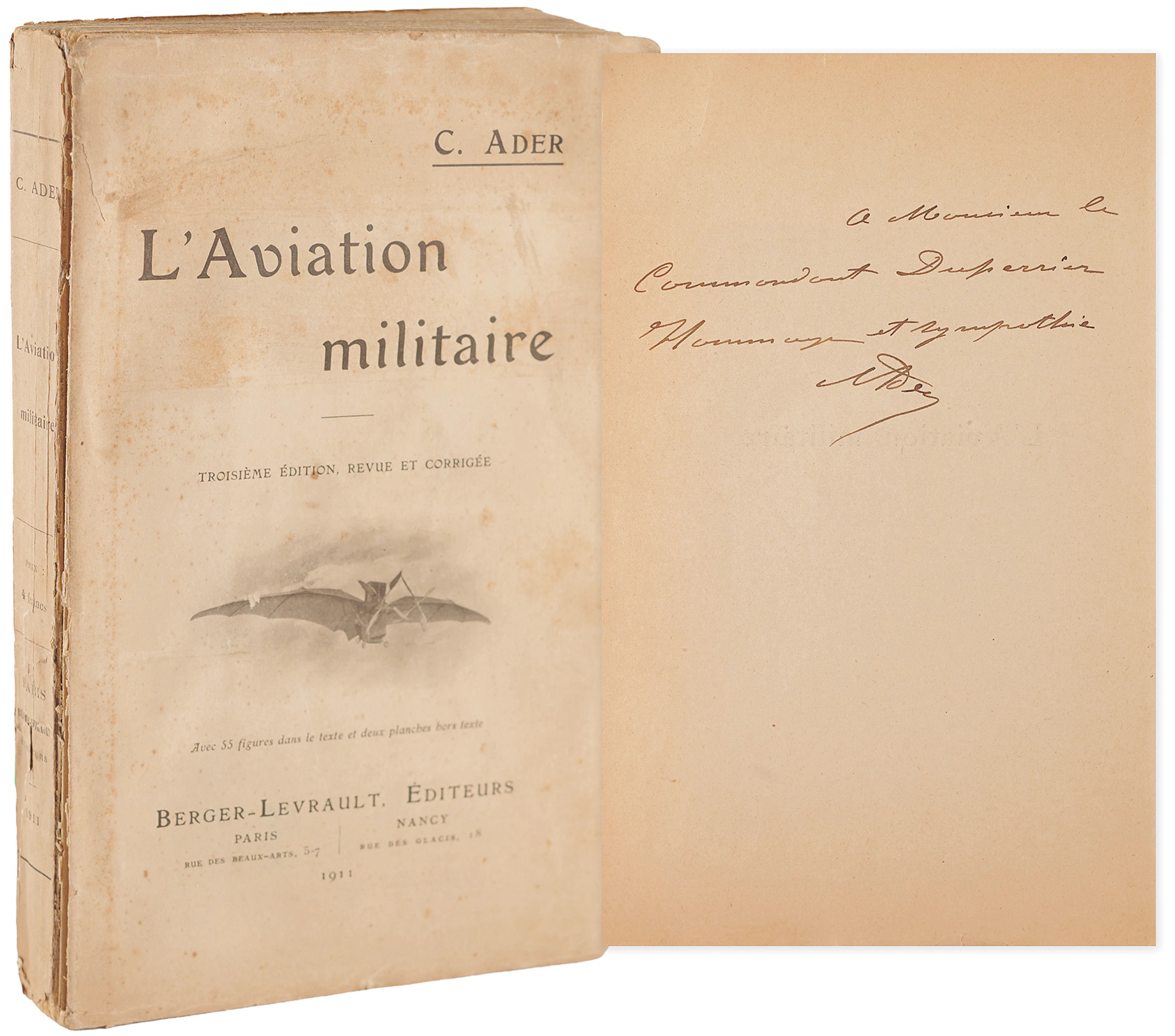 Clement Ader Signed Book - L'Aviation militaire