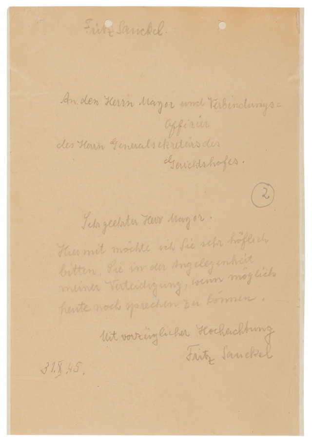 Fritz Sauckel Autograph Letter Signed at Nuremberg, Pleading for a