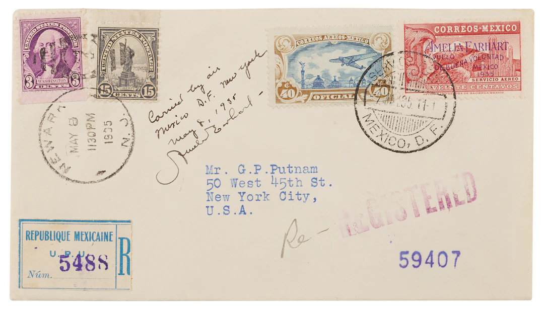Amelia Earhart Signed Flown Airmail Cover Carried on Her Historic