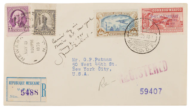 Amelia Earhart Signed Flown Airmail Cover Carried on Her Historic