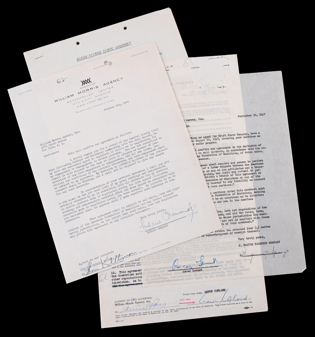 Classical Music (4) Documents Signed, with Aaron Copland, Gian Carlo