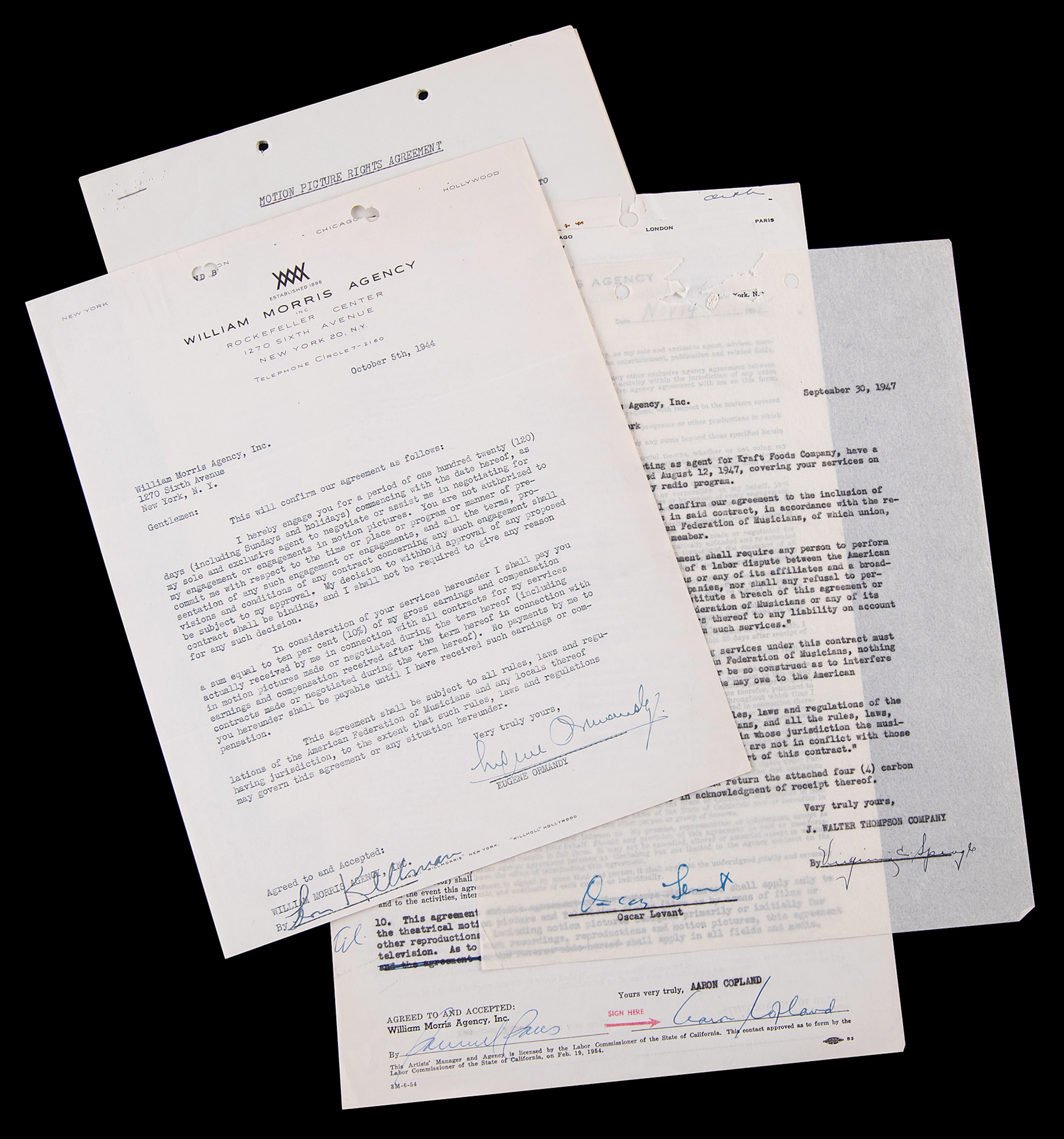 Classical Music (4) Documents Signed, with Aaron Copland, Gian Carlo