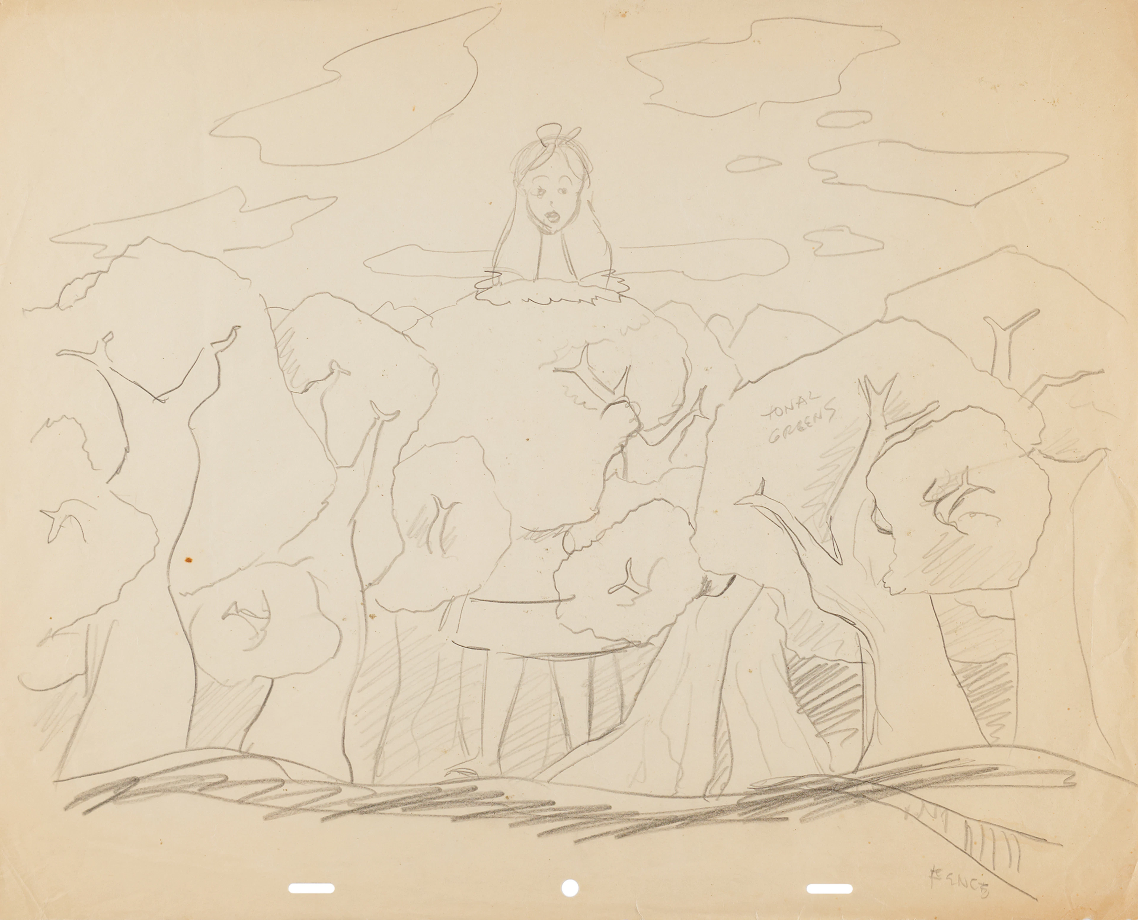 Alice in Tulgey Wood concept drawing from Alice in Wonderland