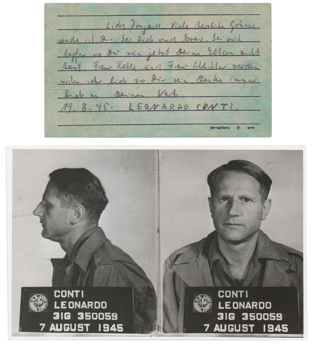 Leonardo Conti Autograph Letter Signed with U.S. Army Nuremberg Mug