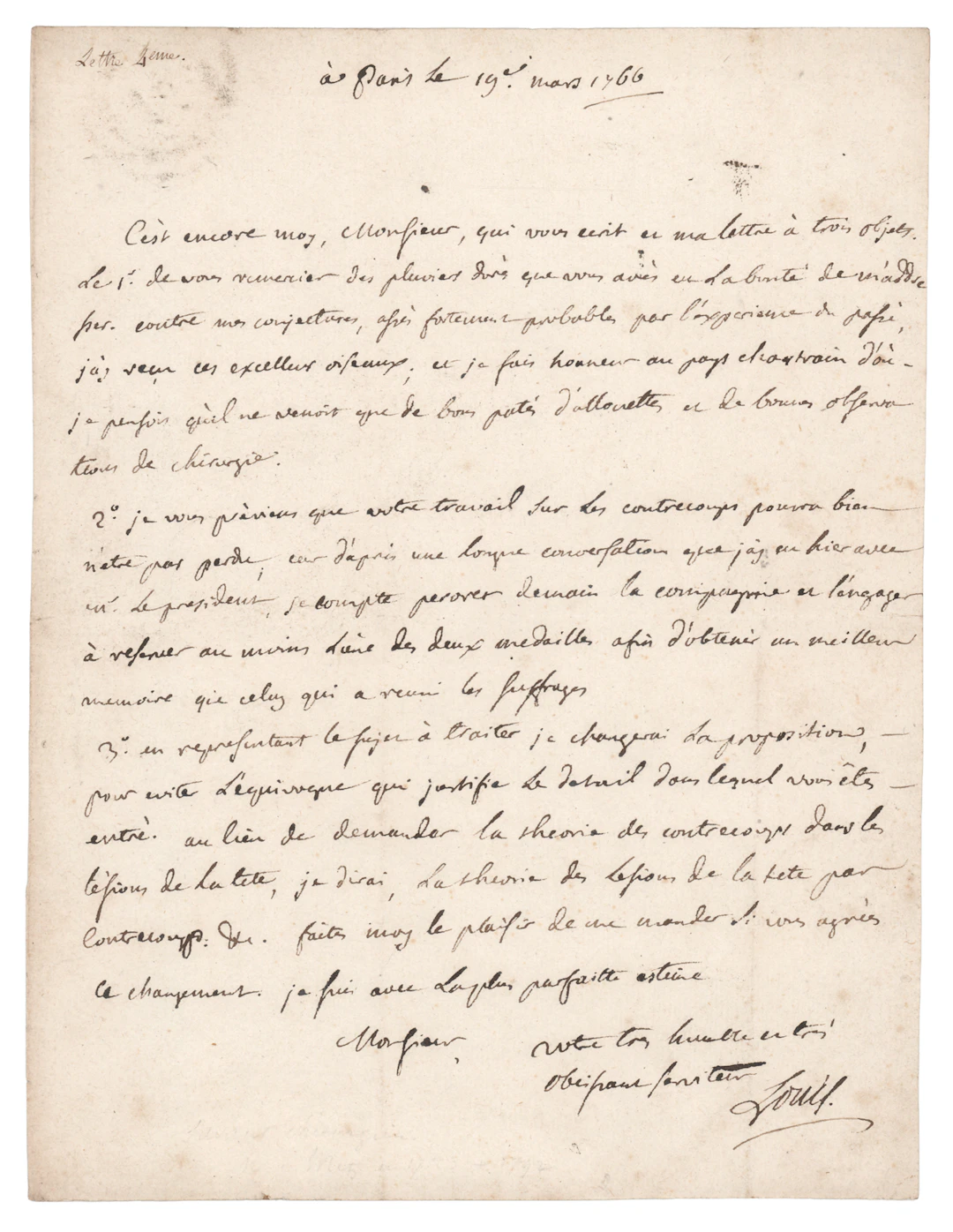 Antoine Louis Autograph Letter Signed on "the theory of head injuries