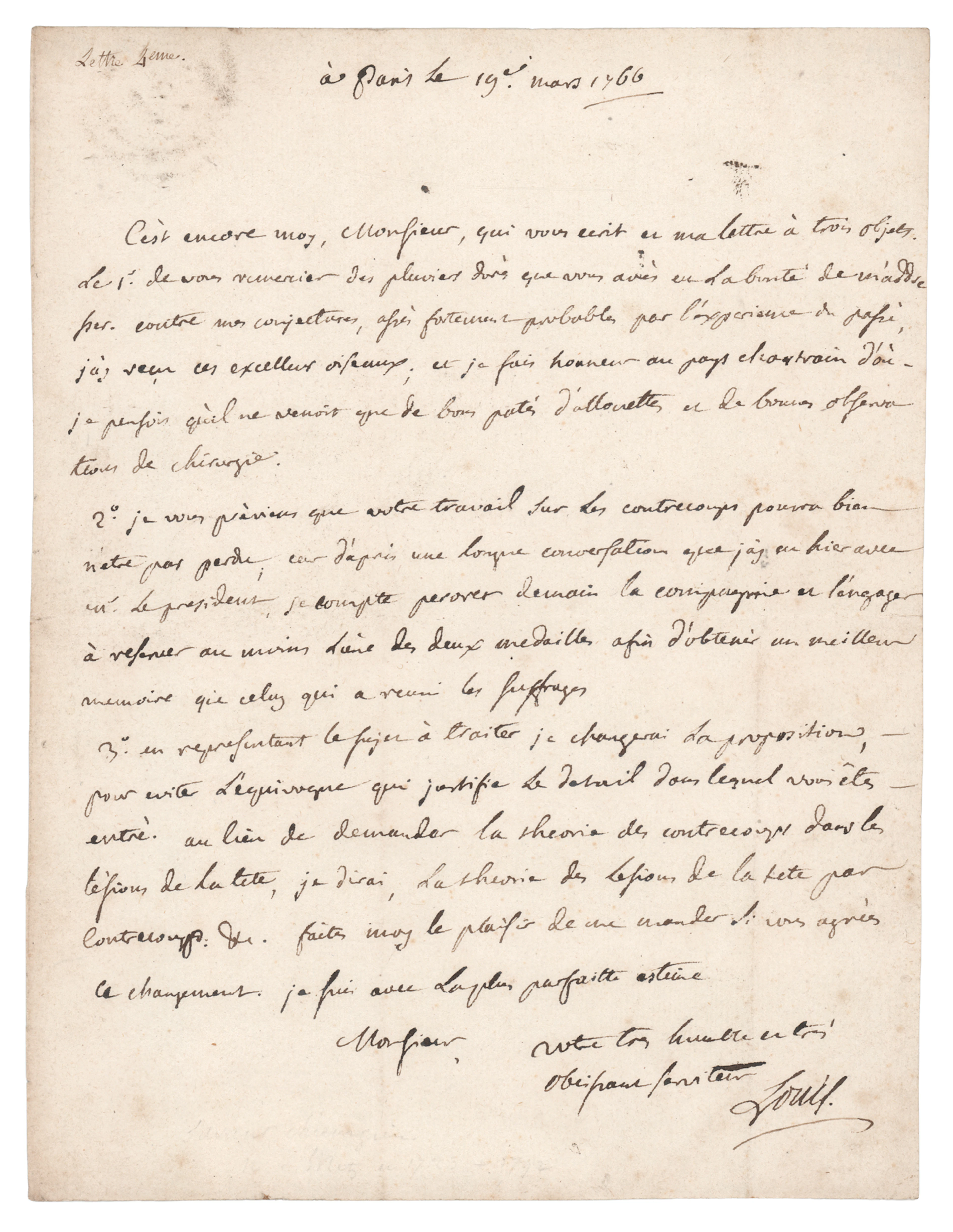 Antoine Louis Autograph Letter Signed on "the theory of head injuries
