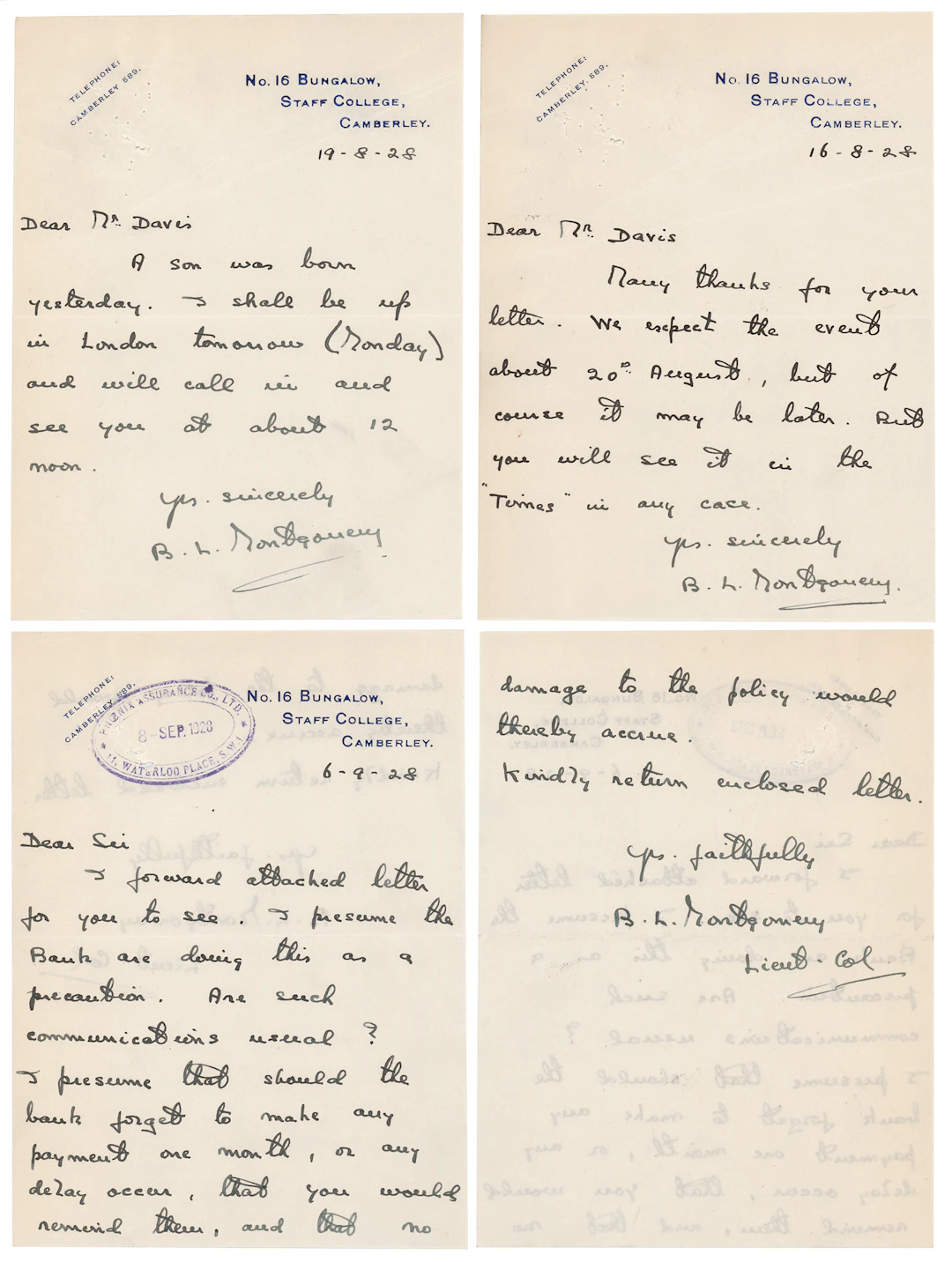 Montgomery of Alamein (4) Autograph Letters Signed to the Phoenix