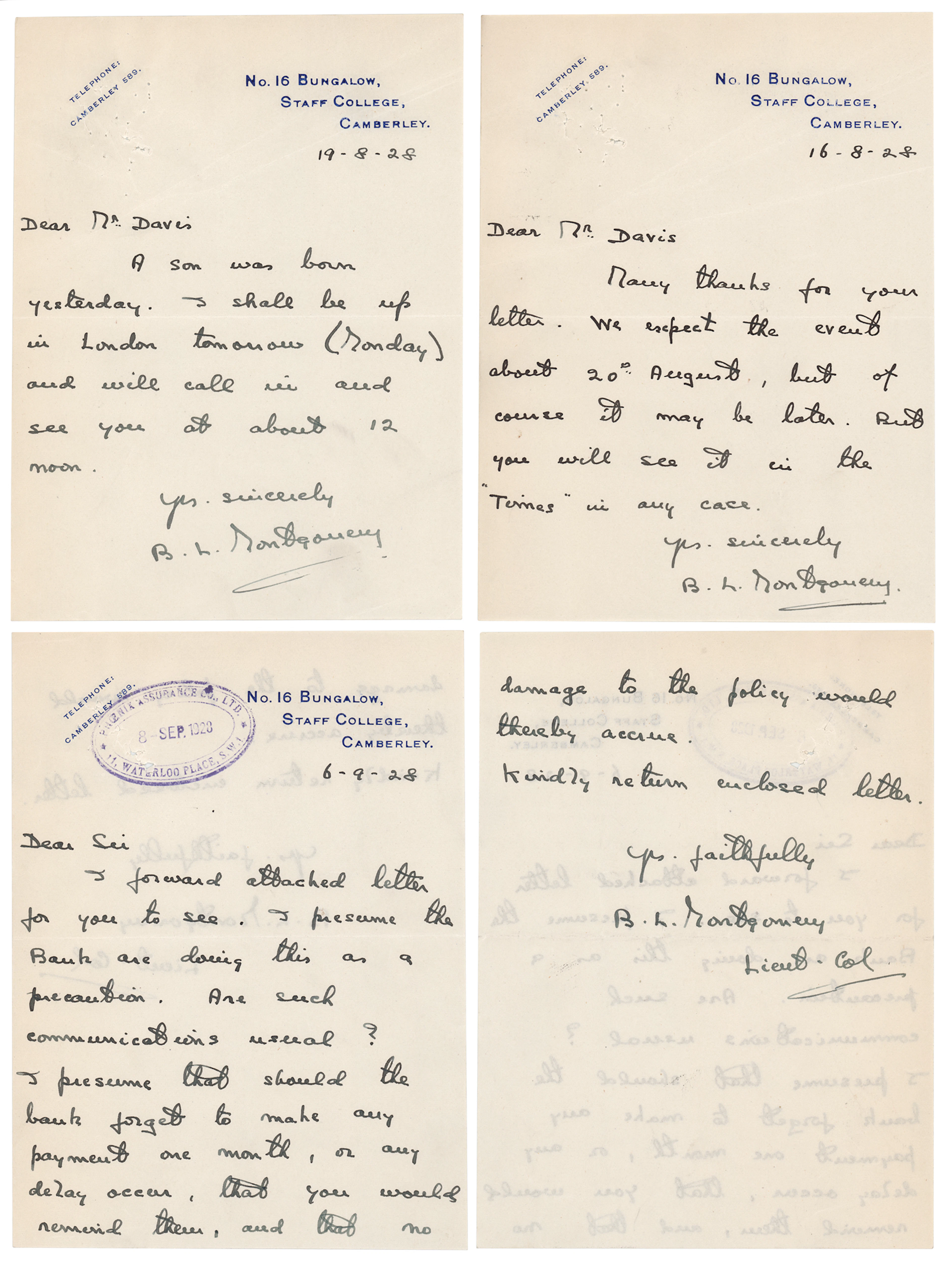 Montgomery of Alamein (4) Autograph Letters Signed to the Phoenix