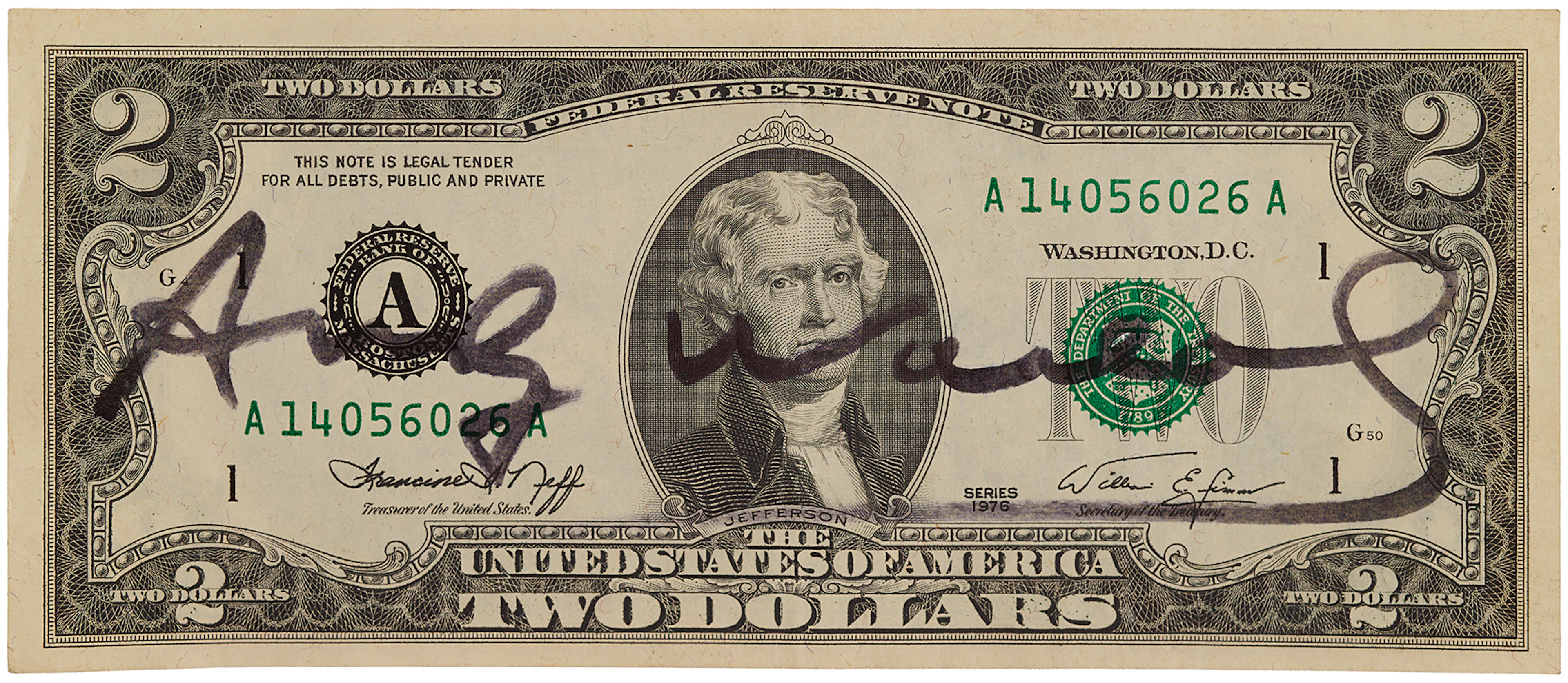 Andy Warhol Signed $2 Dollar Bill